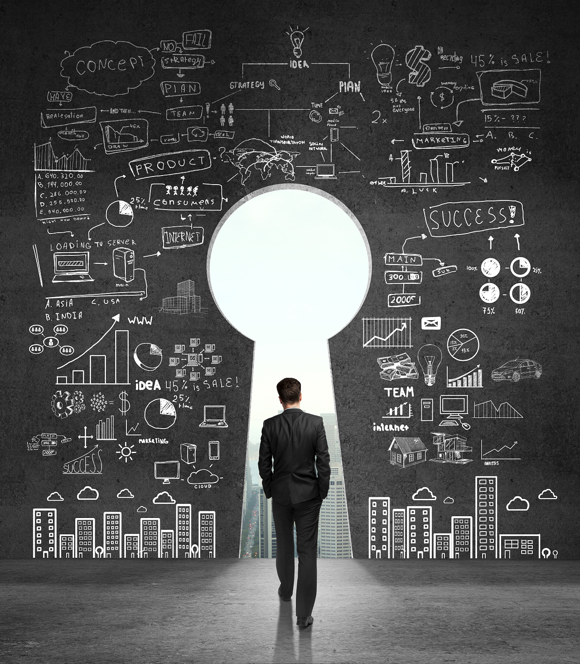 商人走进一扇打开的门行走的商人