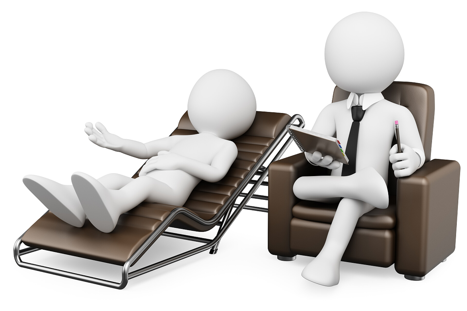 白色背景上的心理治疗的3D小人3d 白色。心理学家