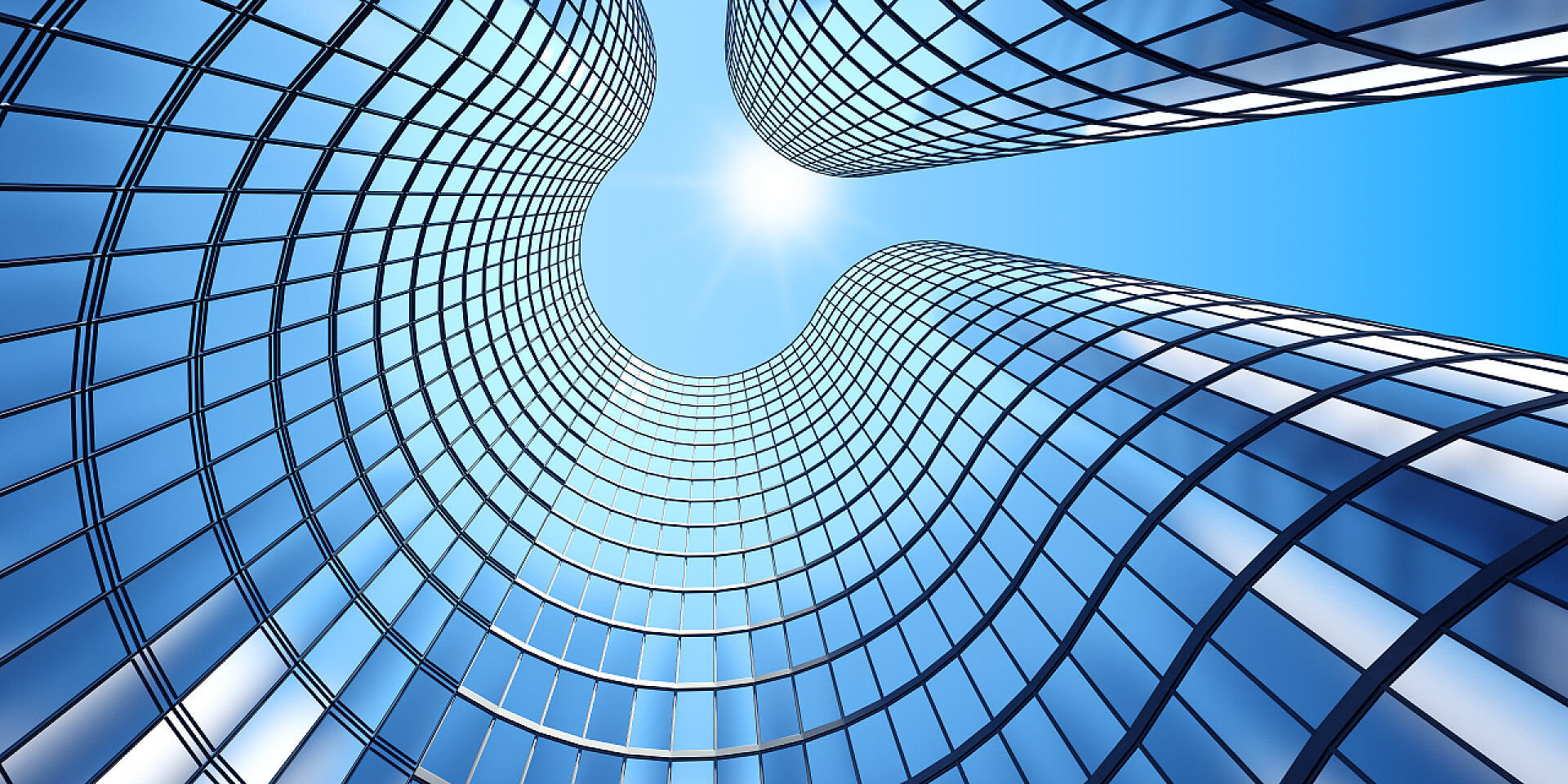 玻璃建筑的3D呈现器早上视图的角度来看玻璃建筑的 3d 呈现器