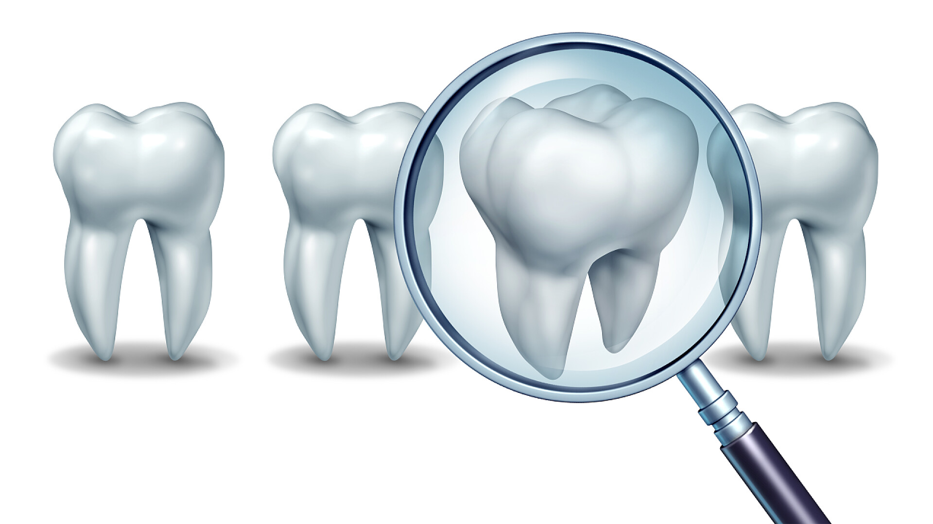 白色背景上使用放大镜光看牙齿最好的牙科护理服务