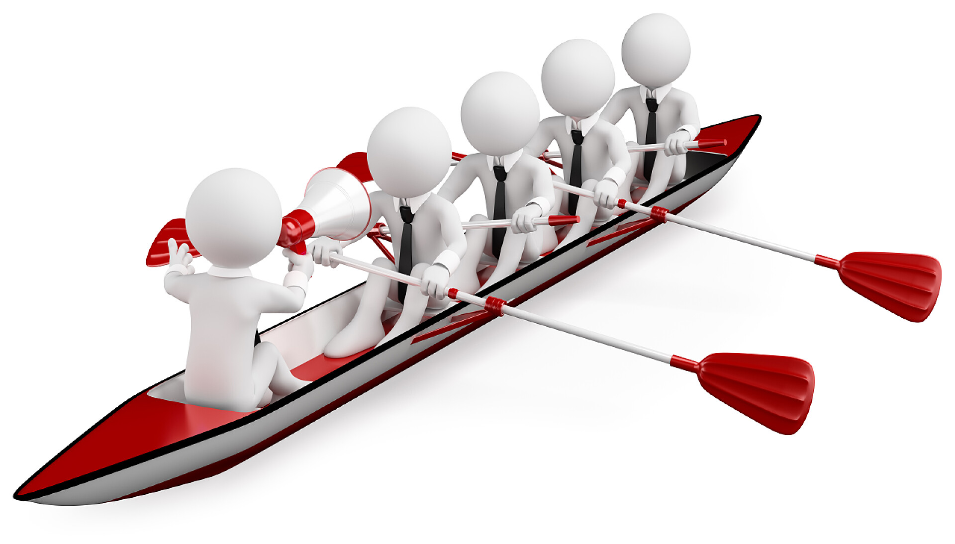 白色背景上的赛艇队3d 白色。团队精神和体育