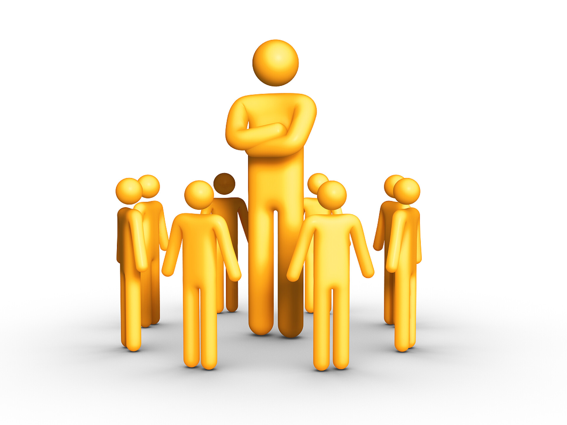 一个成功商人站在小人中间的3D图