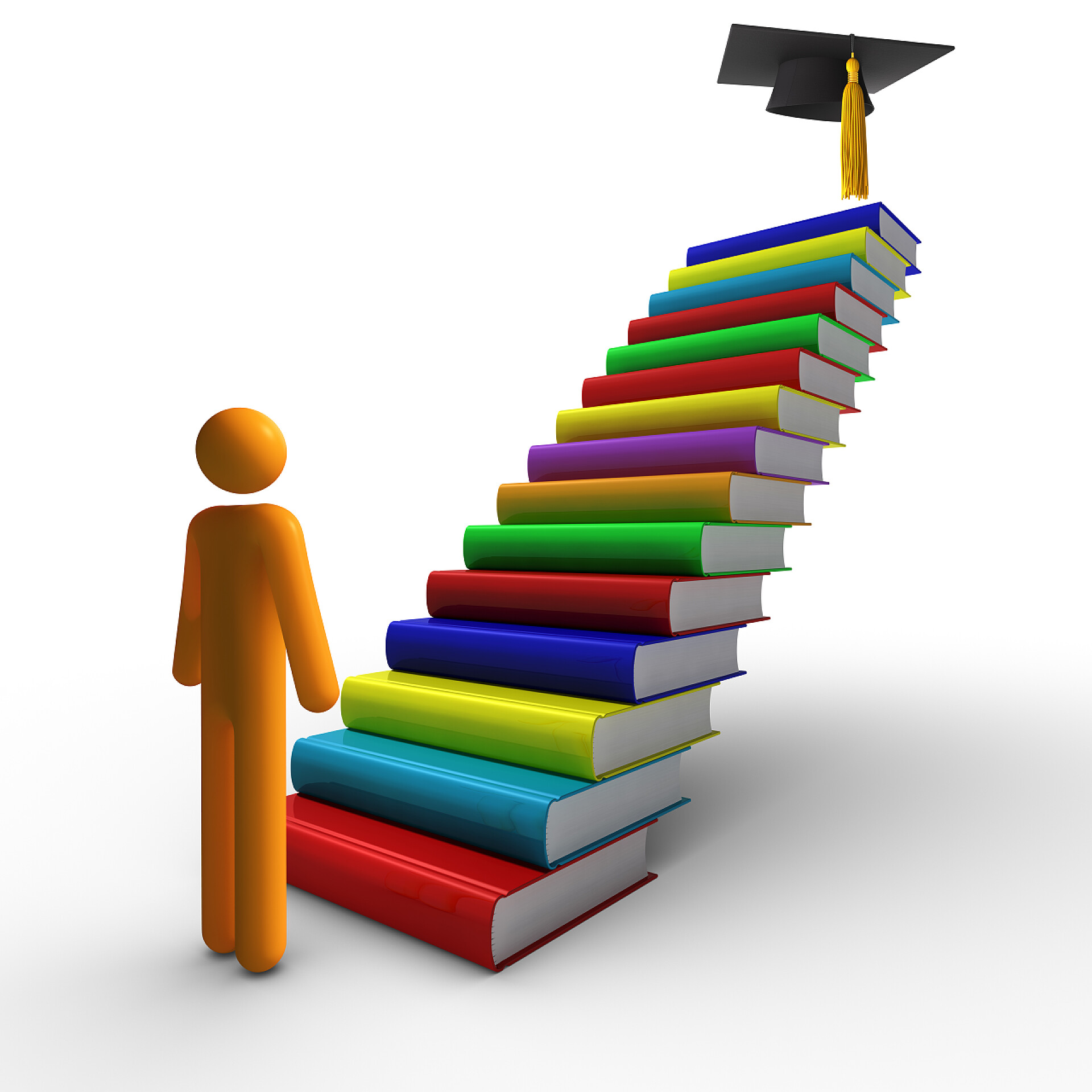 3D小人走向书籍的高台到毕业特写毕业