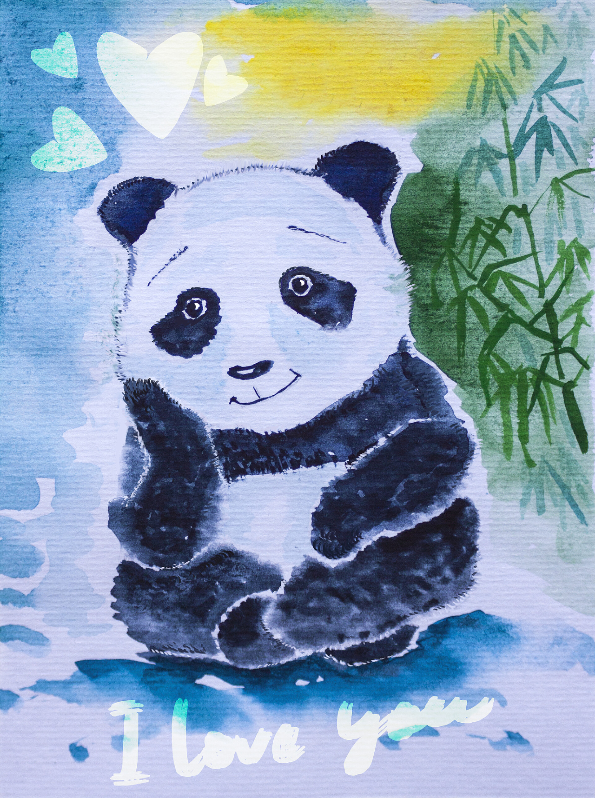 一个可爱的大熊猫水彩画坐在熊猫