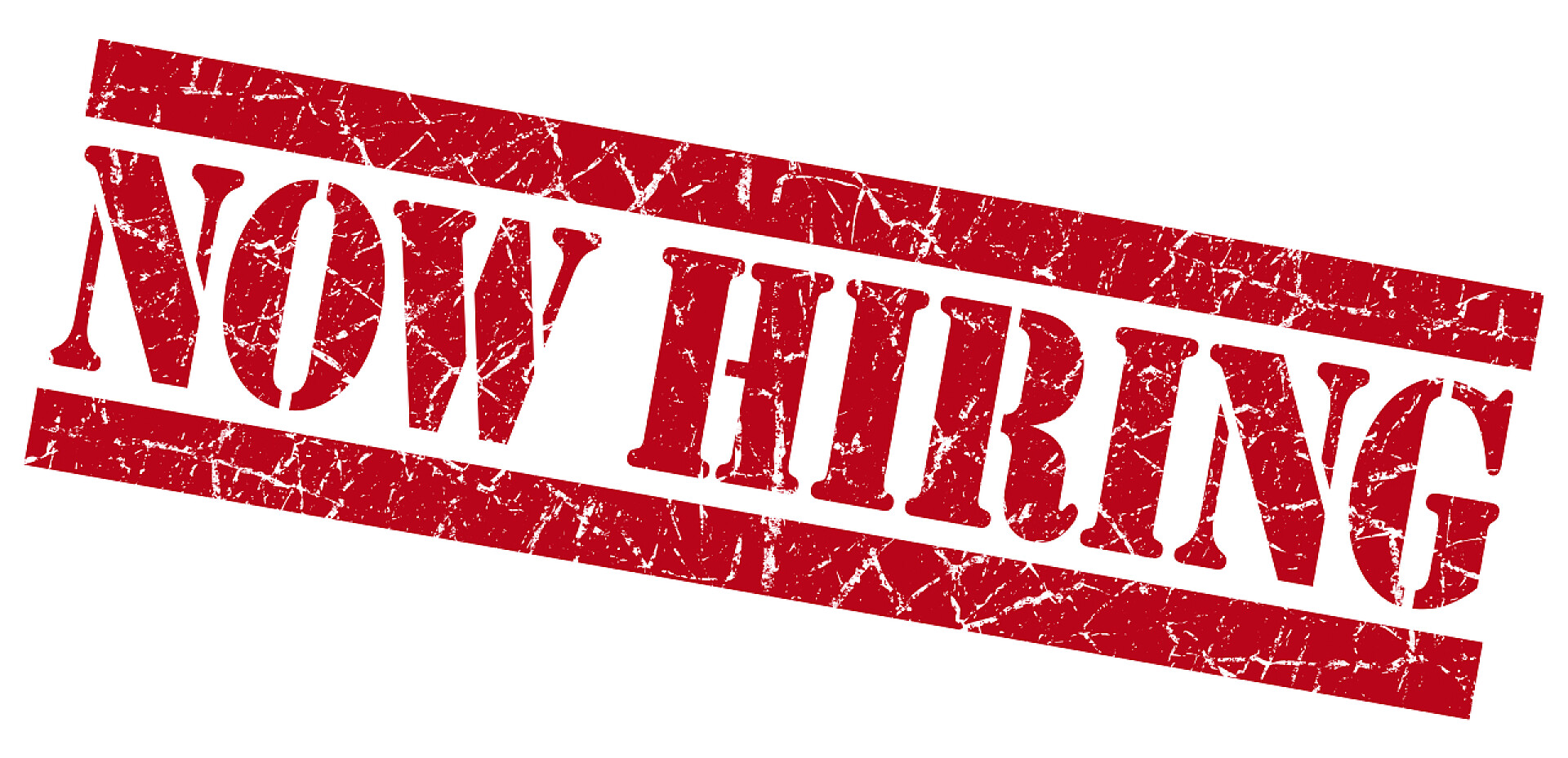 白色背景上的红色印章字母现在招聘 grunge 红色邮票