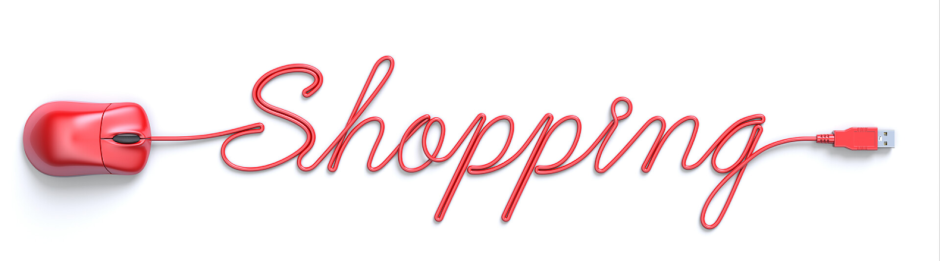 白色背景上的鼠标线头购物新概念