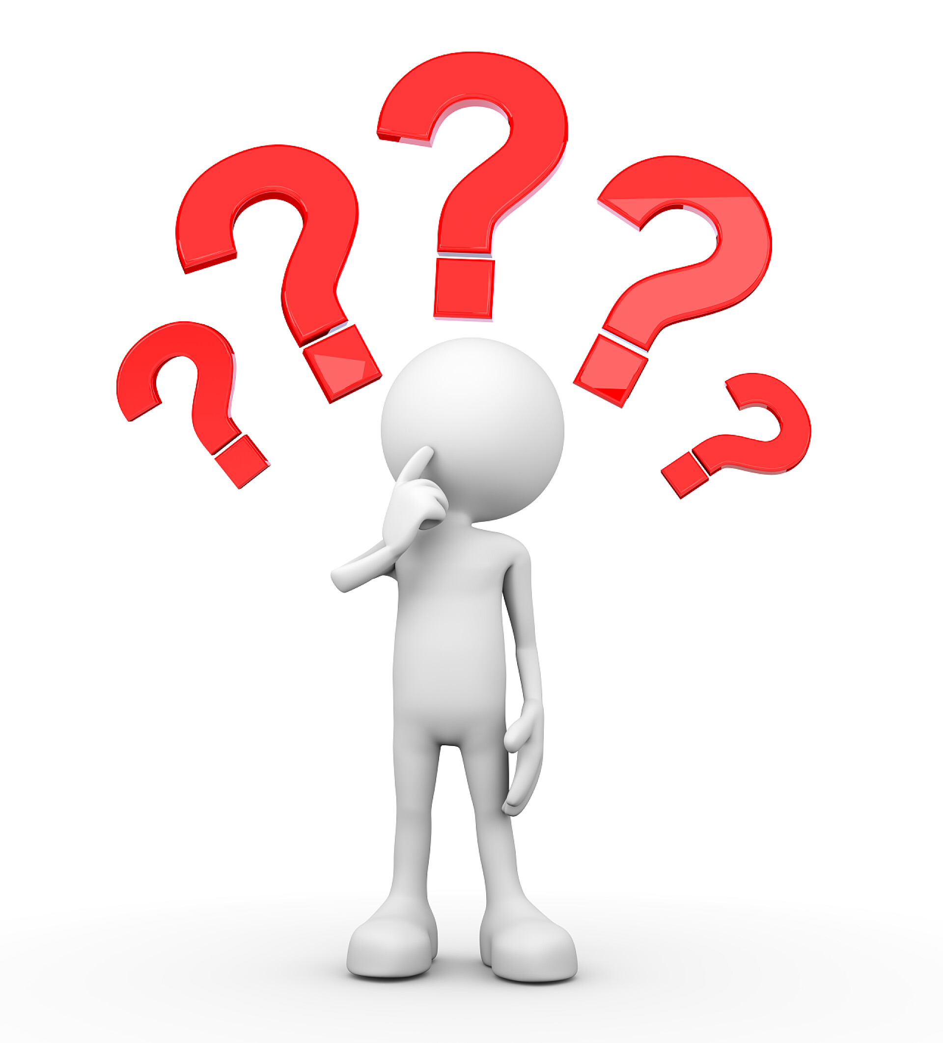 白色背景上疑问的3d小人白色的 3d 人 — — 许多问题