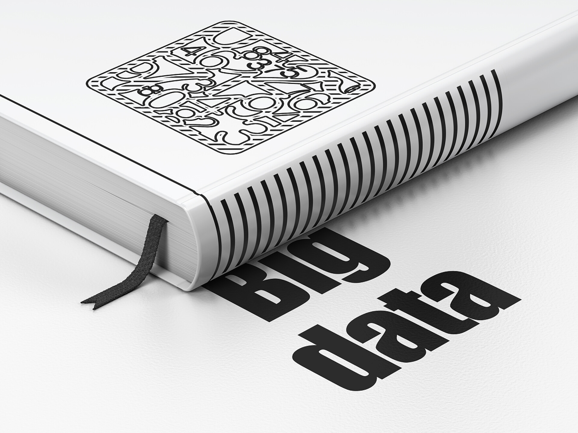 白色背景上的一本书数据的概念： 书编号，在白色背景上的大数据