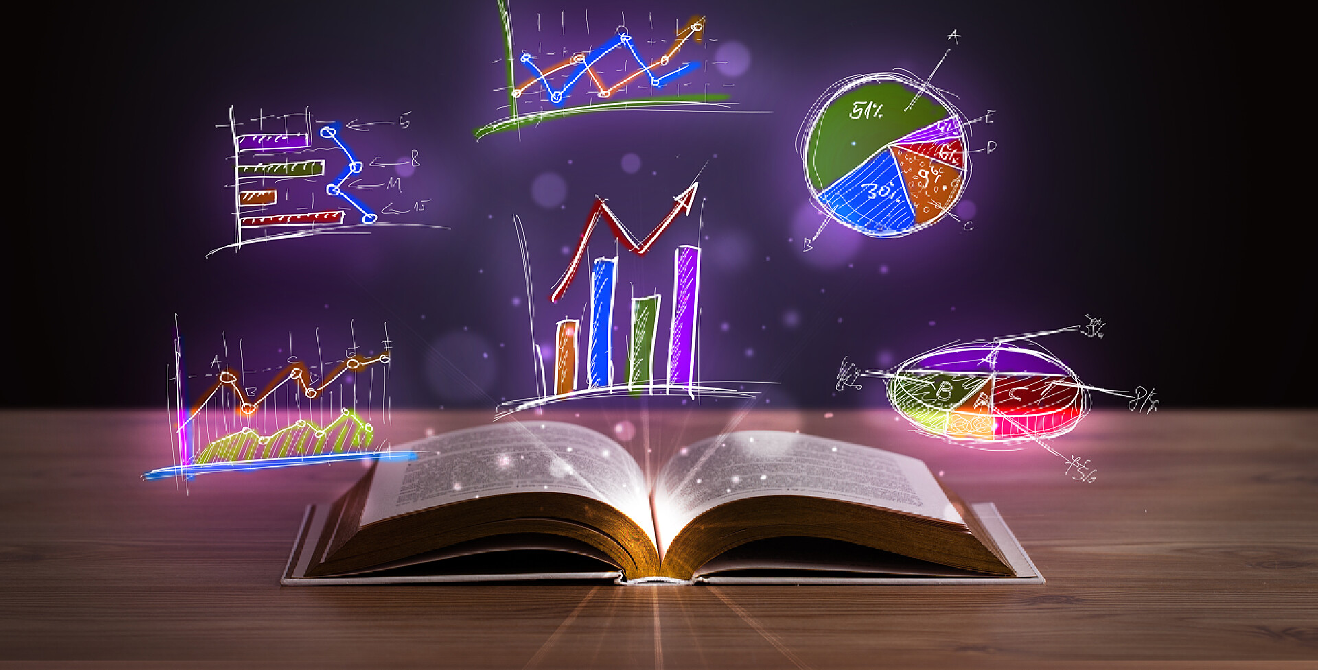 带发光图解和符号的书籍带发光图解的木制甲板书籍