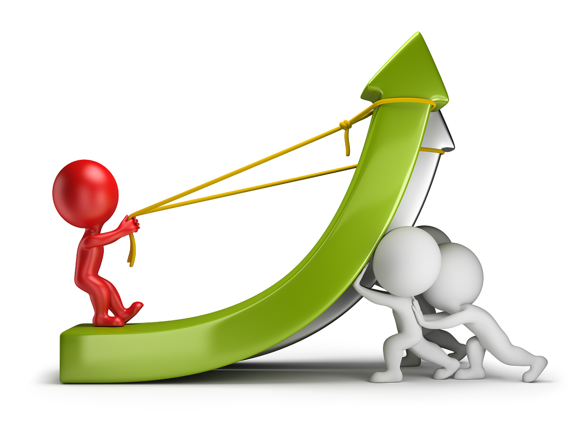 白色上拉动箭头的3D小人插图