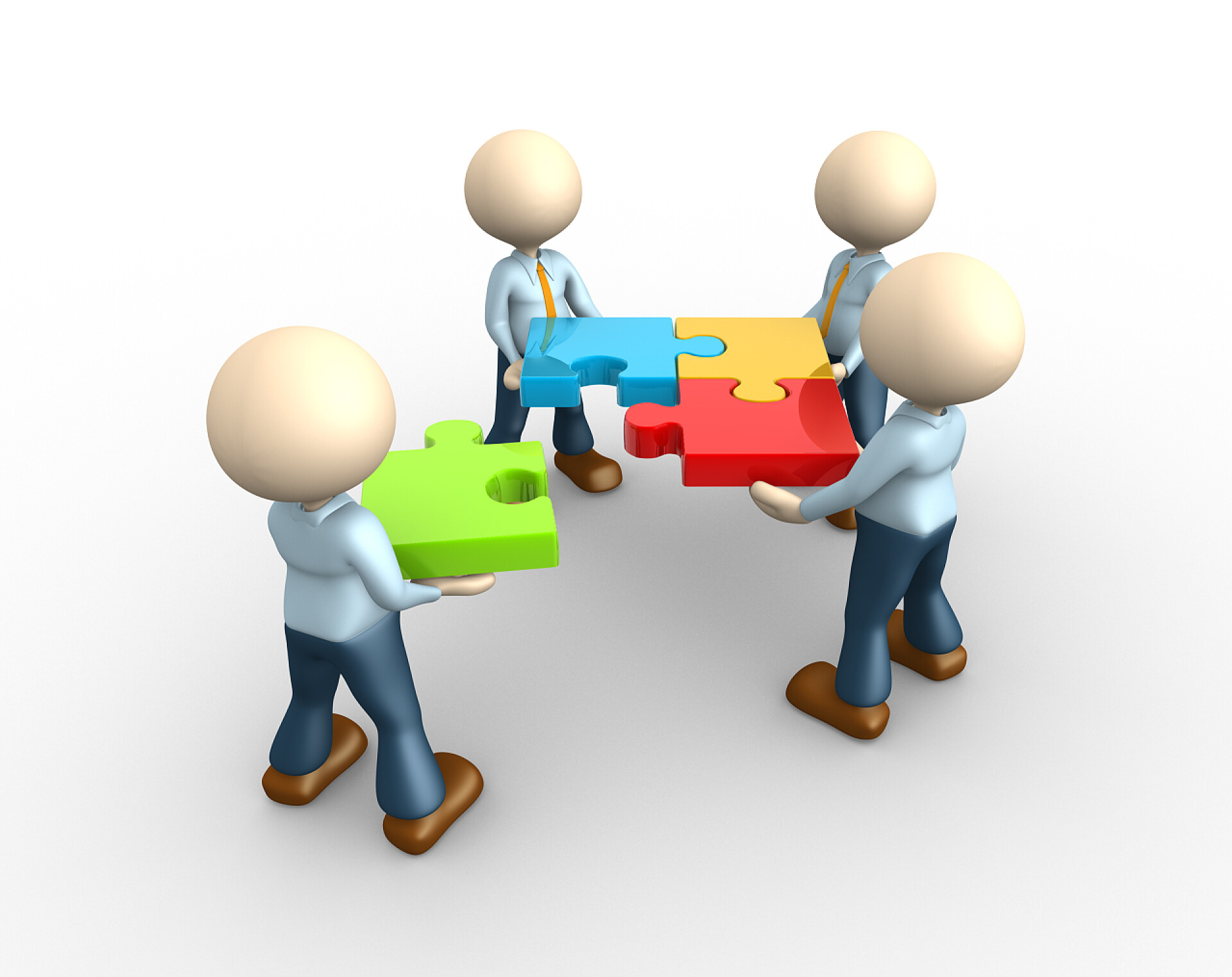 3D人物团队与彩色拼图拼图