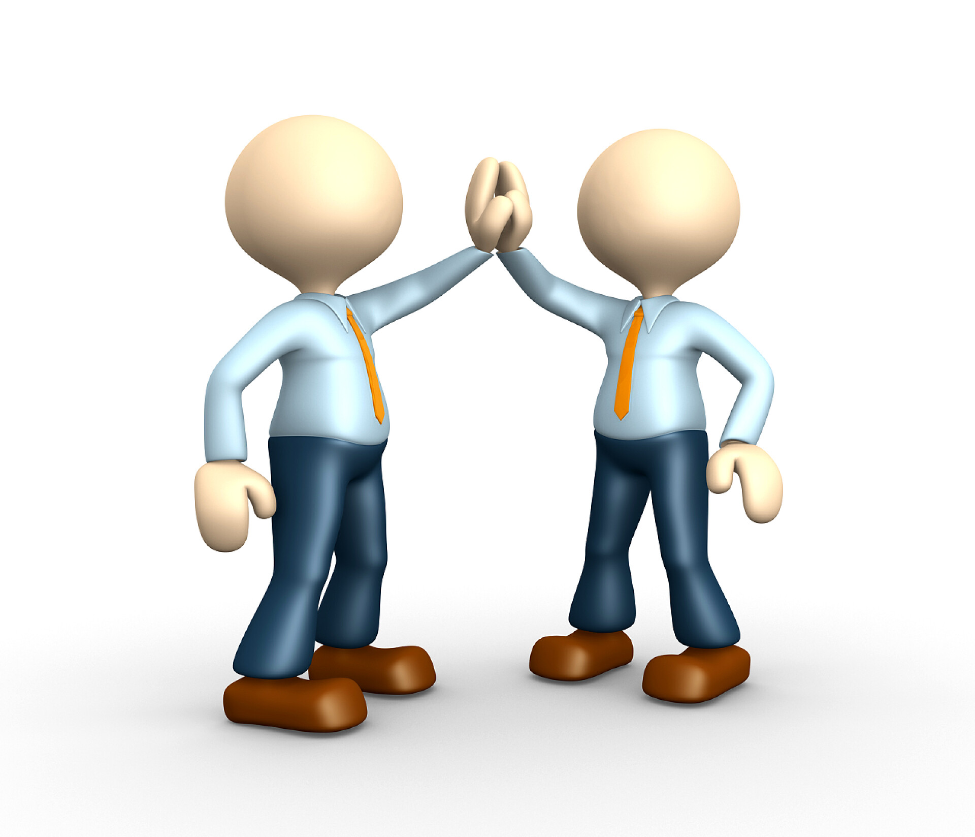 白色背景上击掌的3D的人物