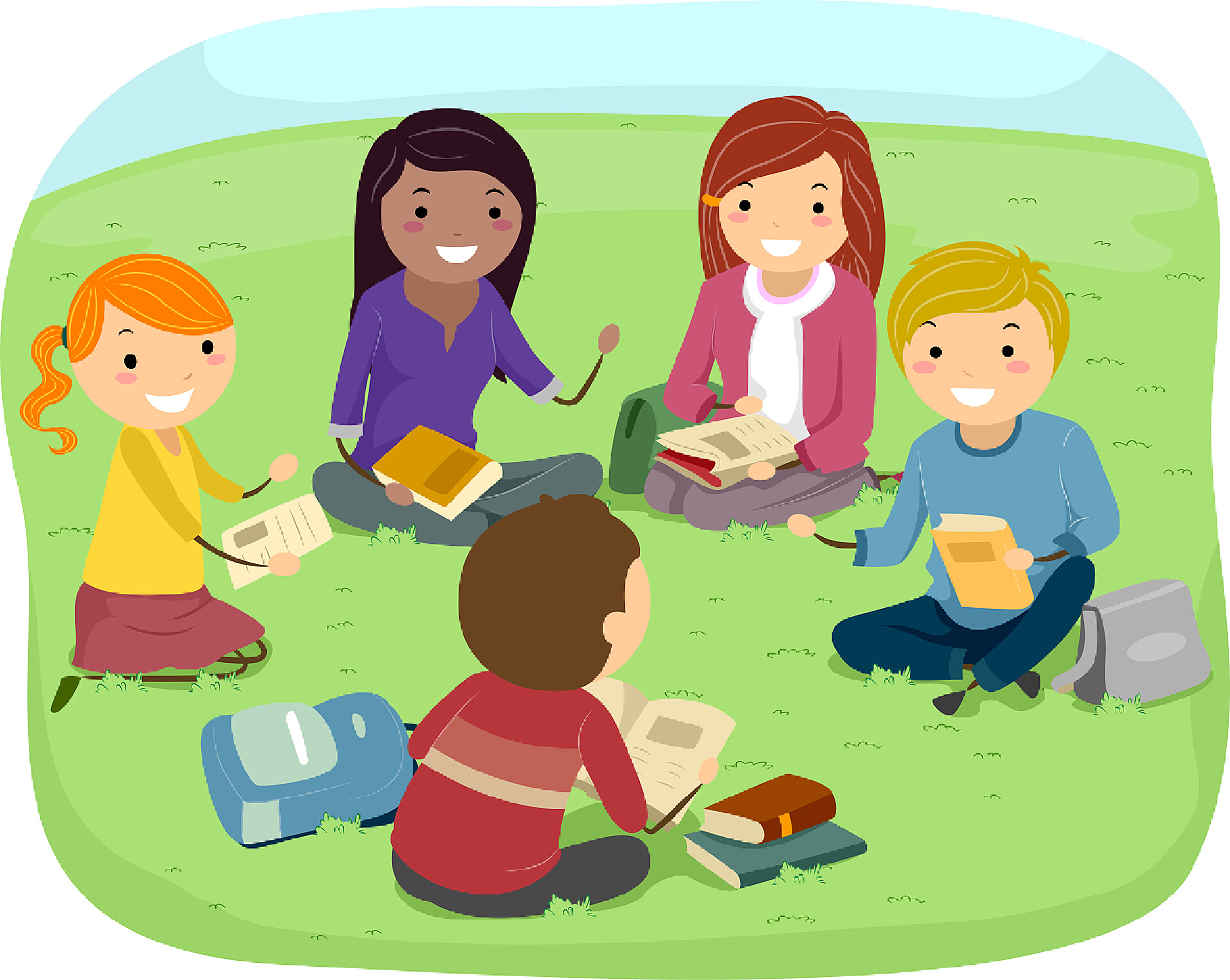 孩子们在公园里讨论问题的插图孩子们在一次讨论