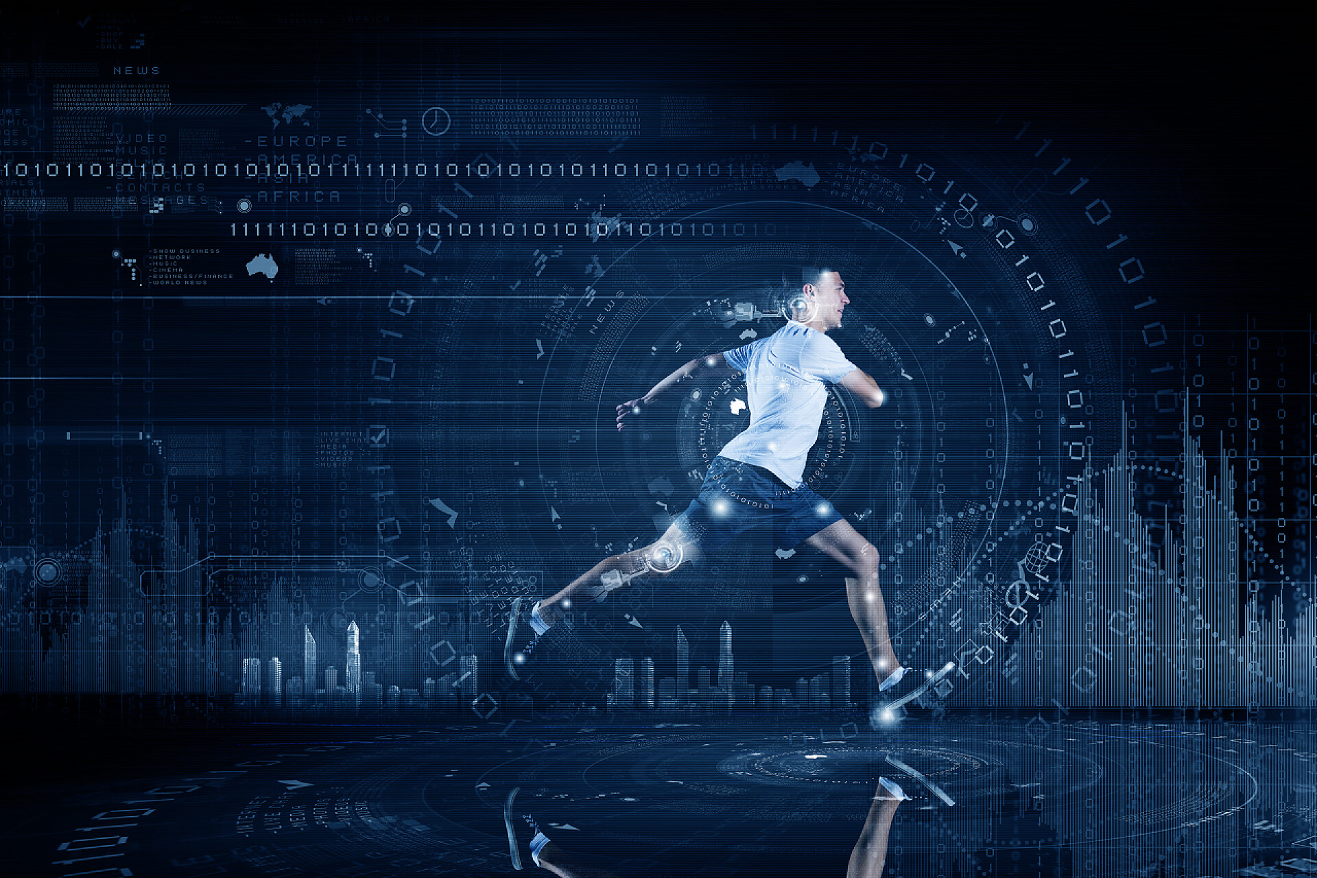 在数字媒体背景下的奔跑的年轻人跑步的人