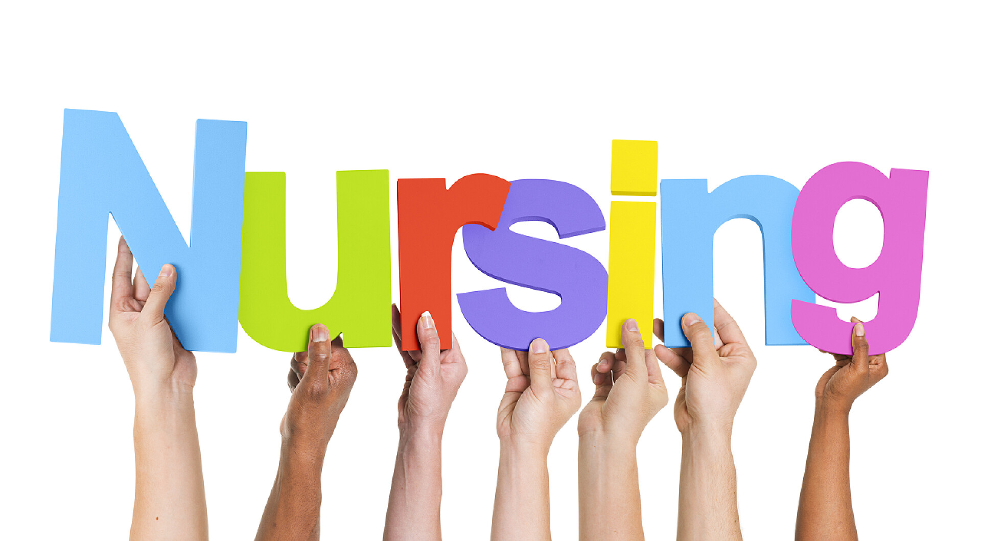 白色背景上手拿英语单词手里捧着单词护理