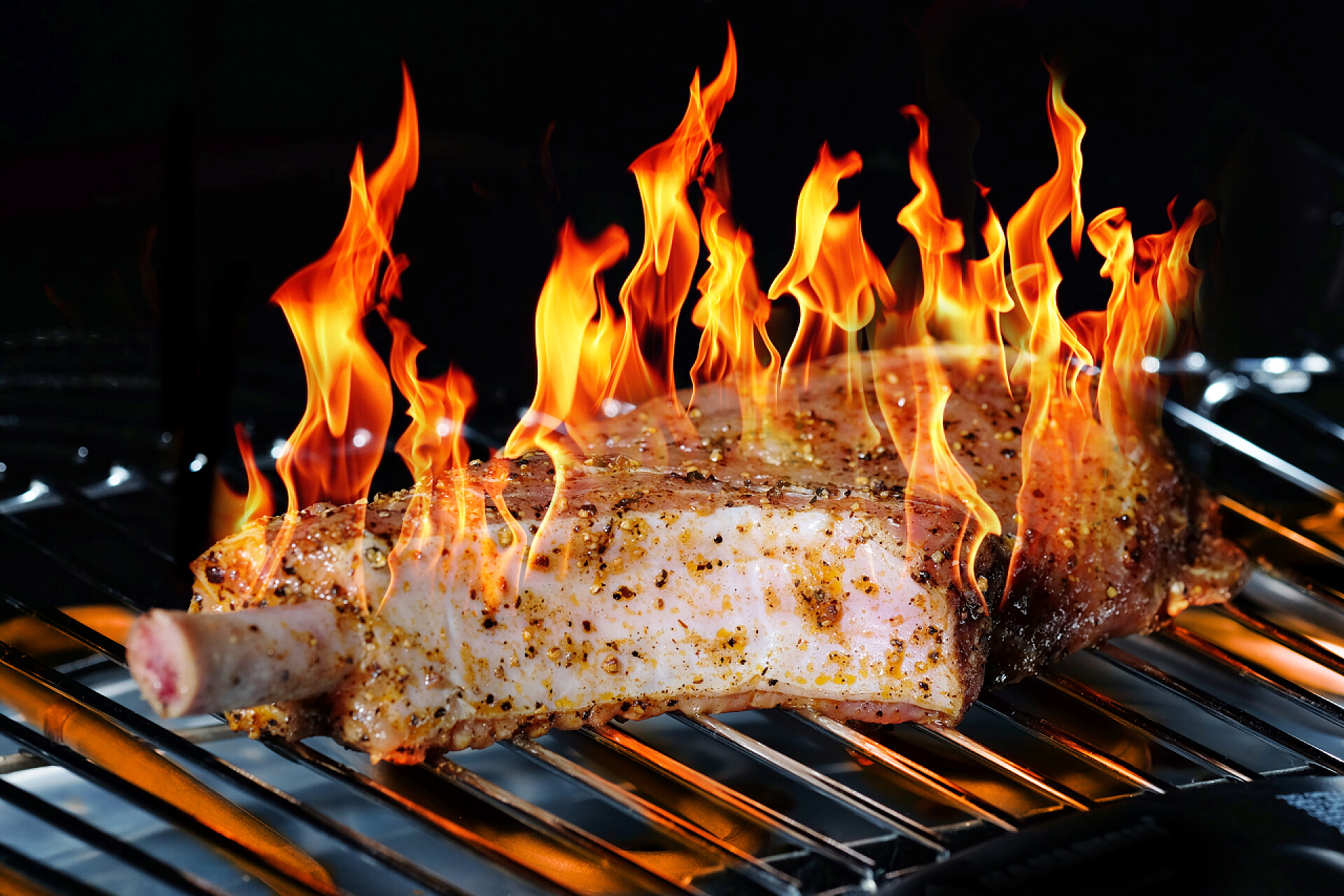 烧烤架上的烤肉烧烤的肉与骨头