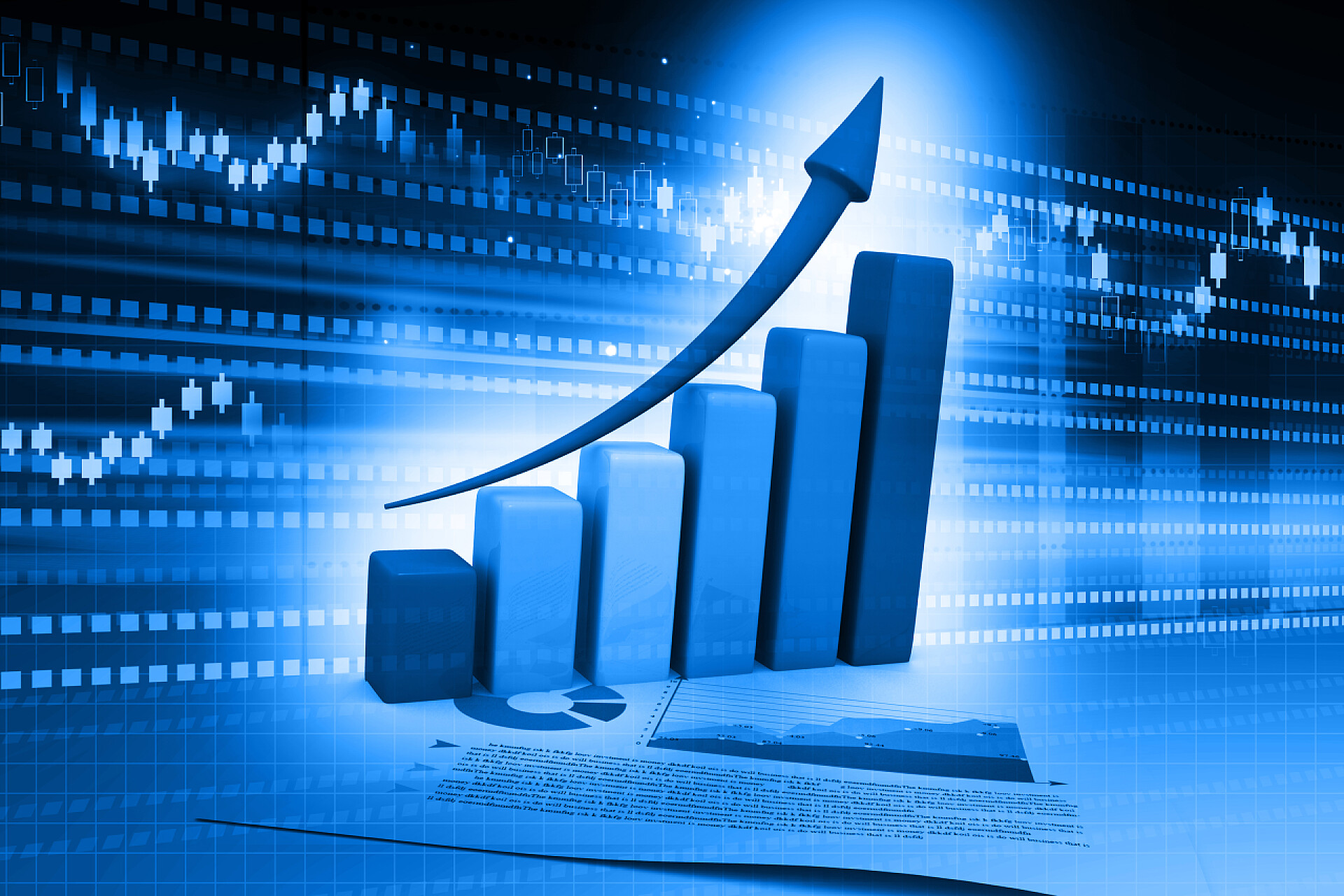 在抽象的蓝色背景上的业务图商业图表
