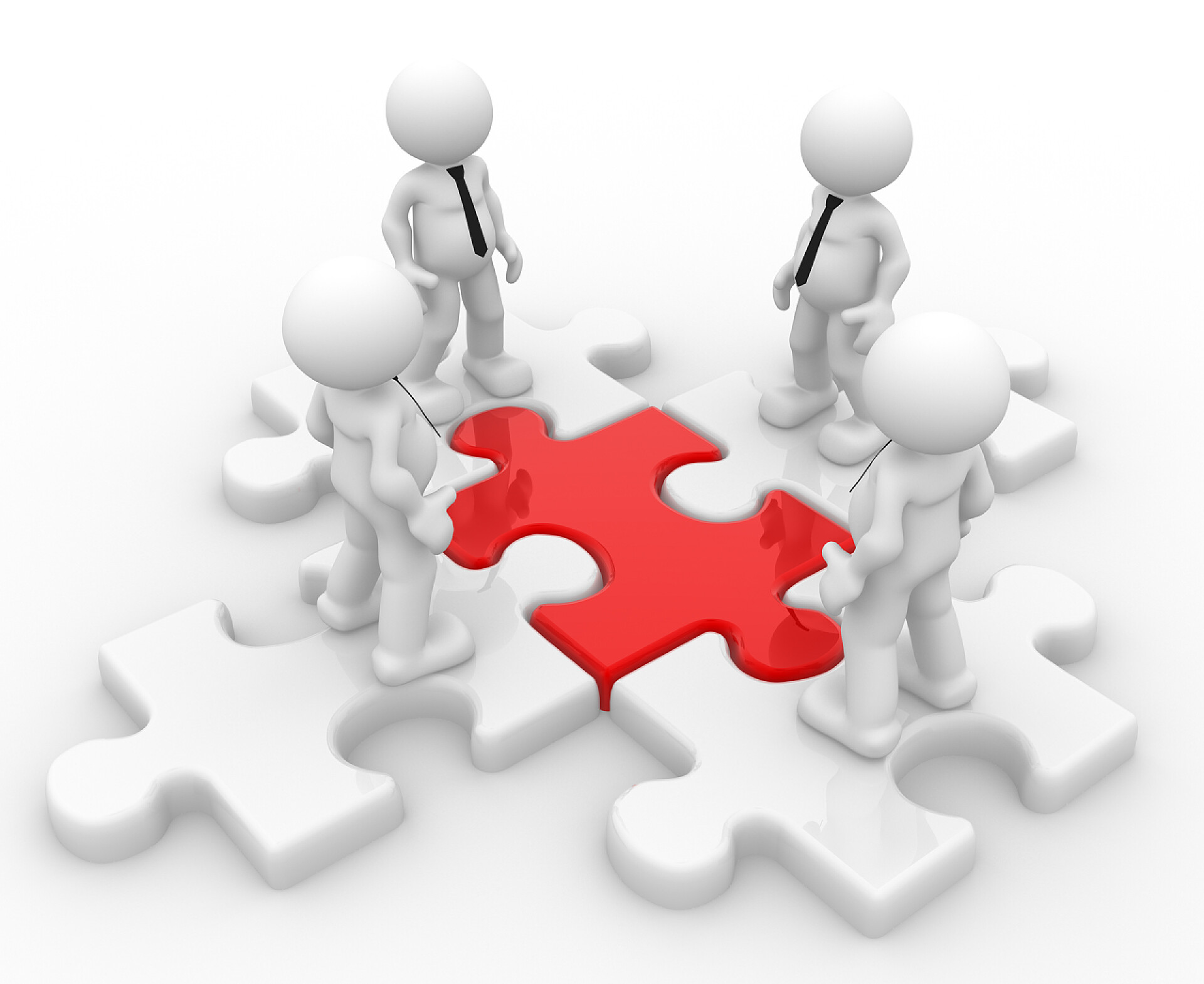 白色背景上的人站在拼图上人和拼图碎片