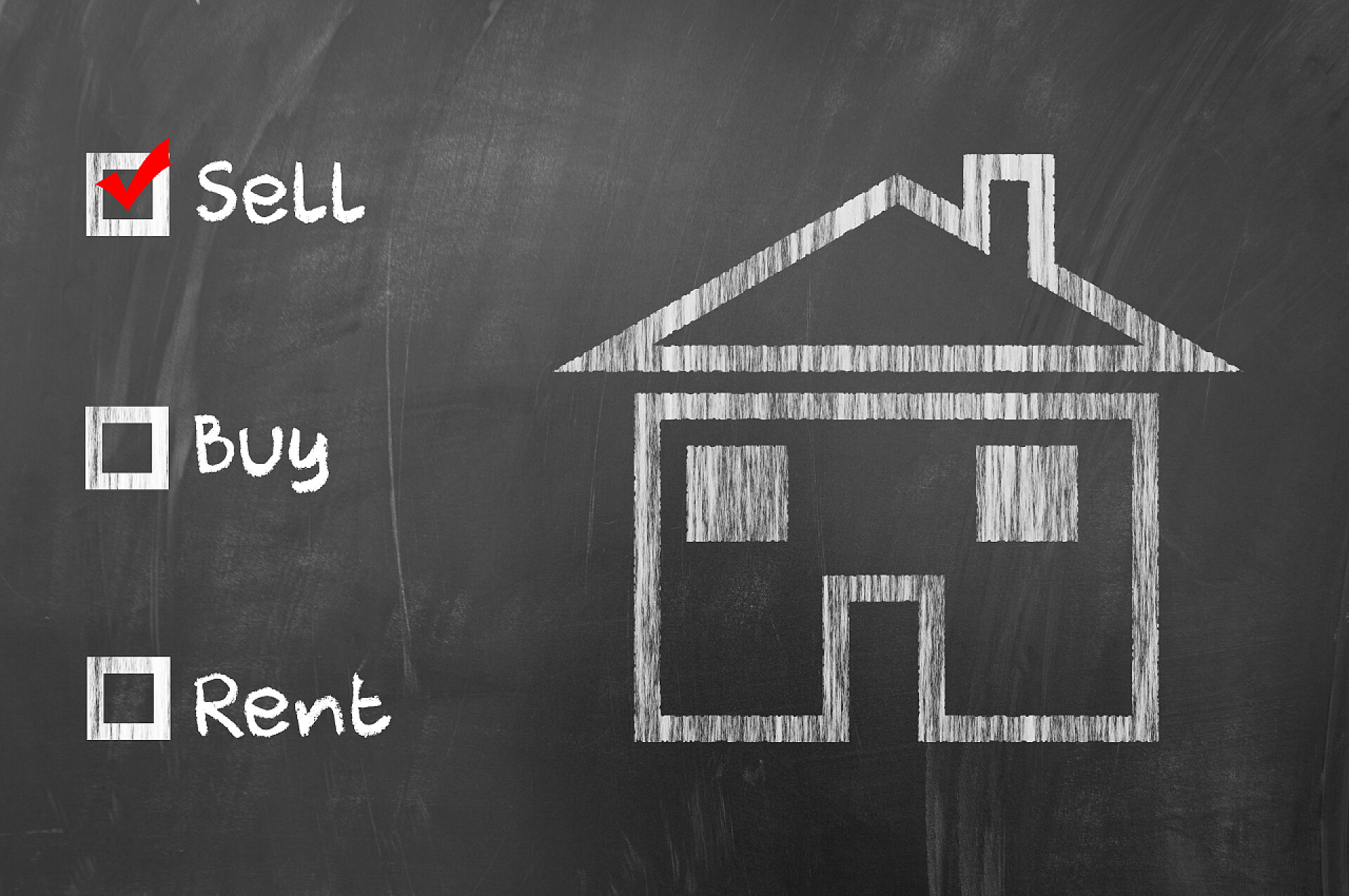 画在黑板上卖房子标志的选项卖房子的选择