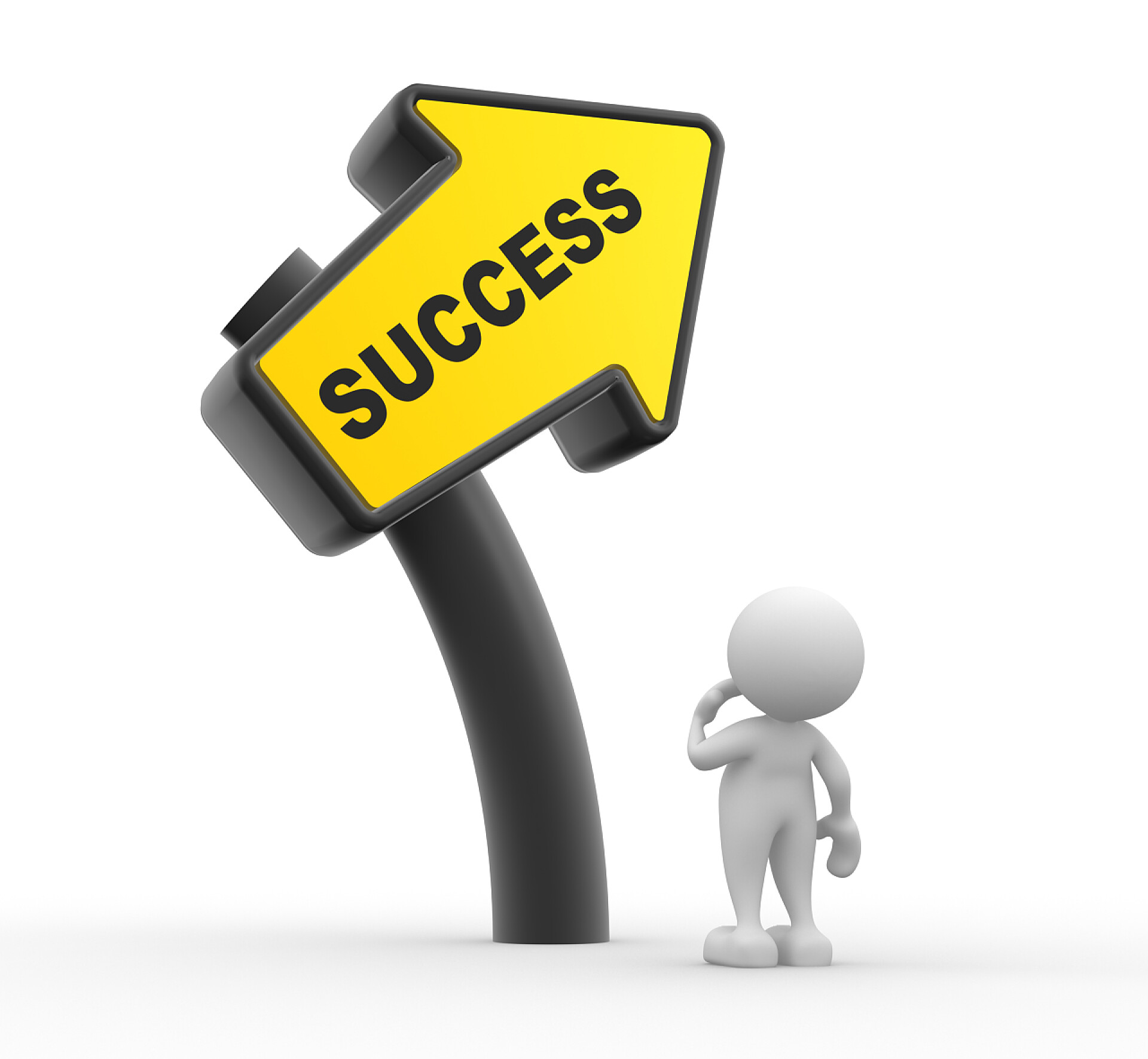 白色背景一个人靠着成功的方向标方向标志和文字成功的男人