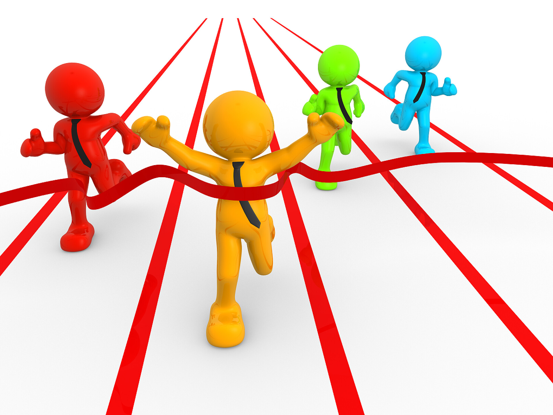 四个人在跑步比赛到达终点的商人