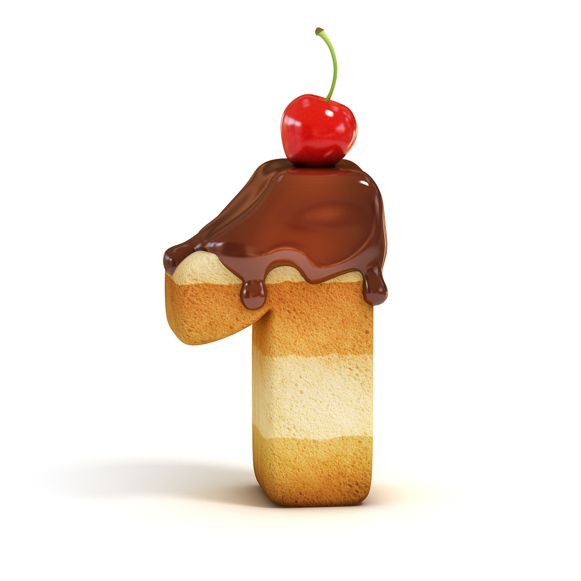 白色背景一块樱桃巧克力蛋糕蛋糕 3d 字体数量 1