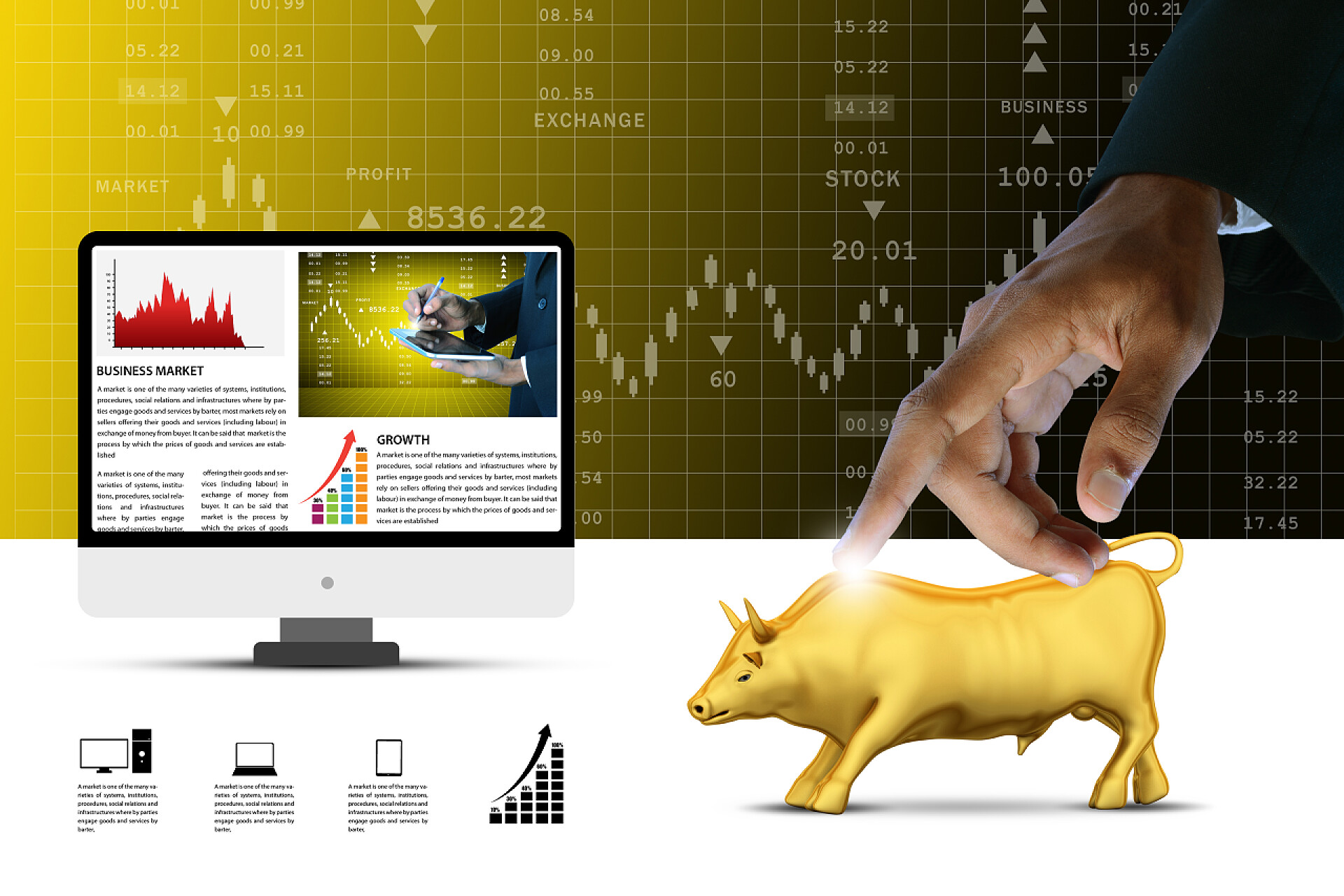 商人和金色的公牛技术背景商人和金黄公牛