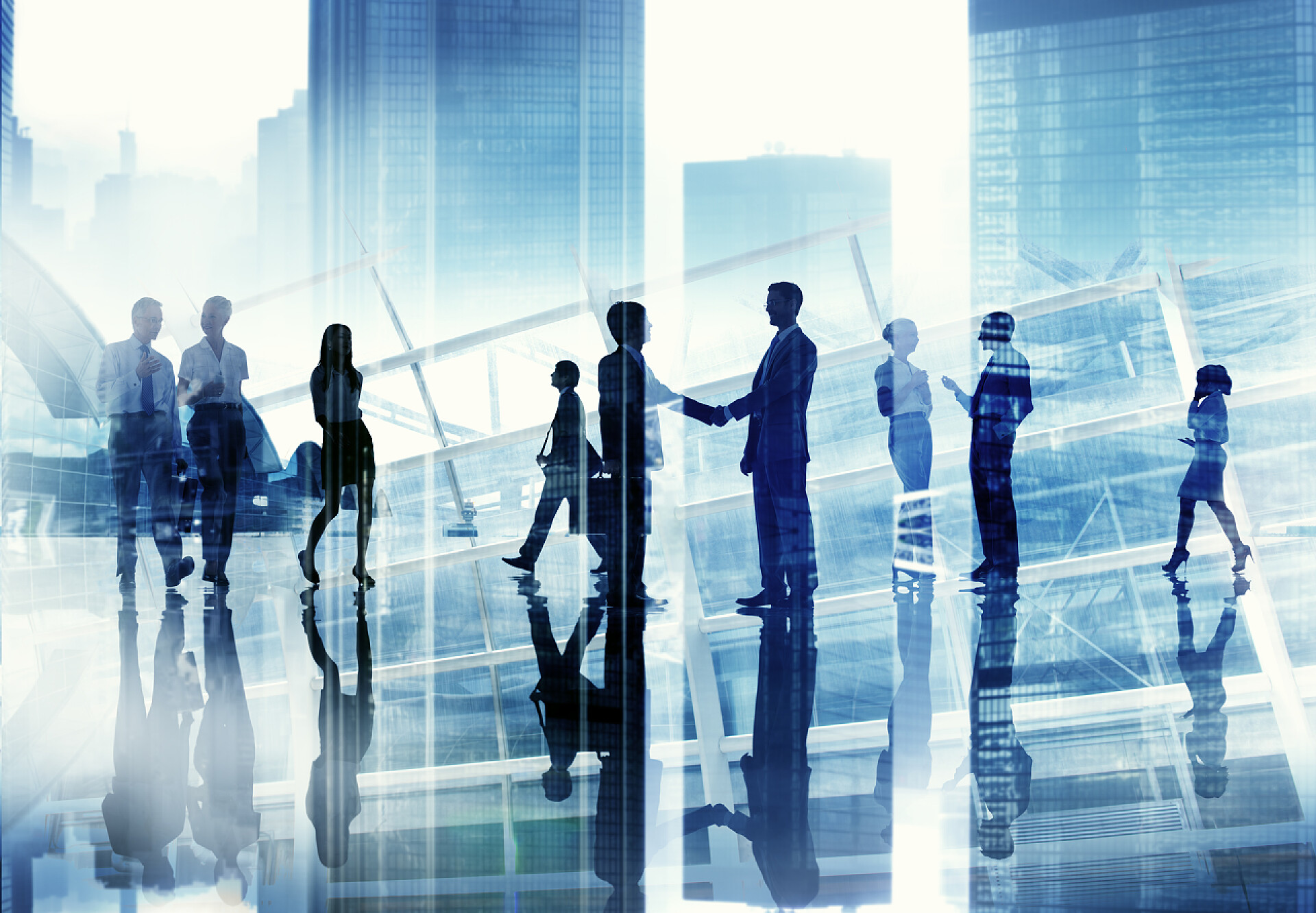 现代城市建筑工作的商务人士剪影公司和业务工人