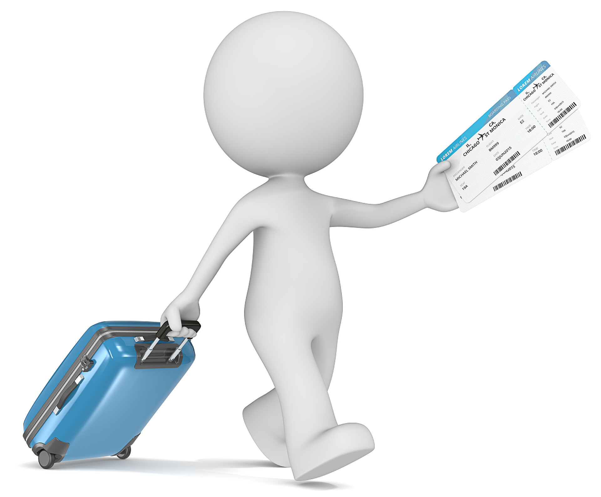 握着机票提着手提箱的伙计登机牌.