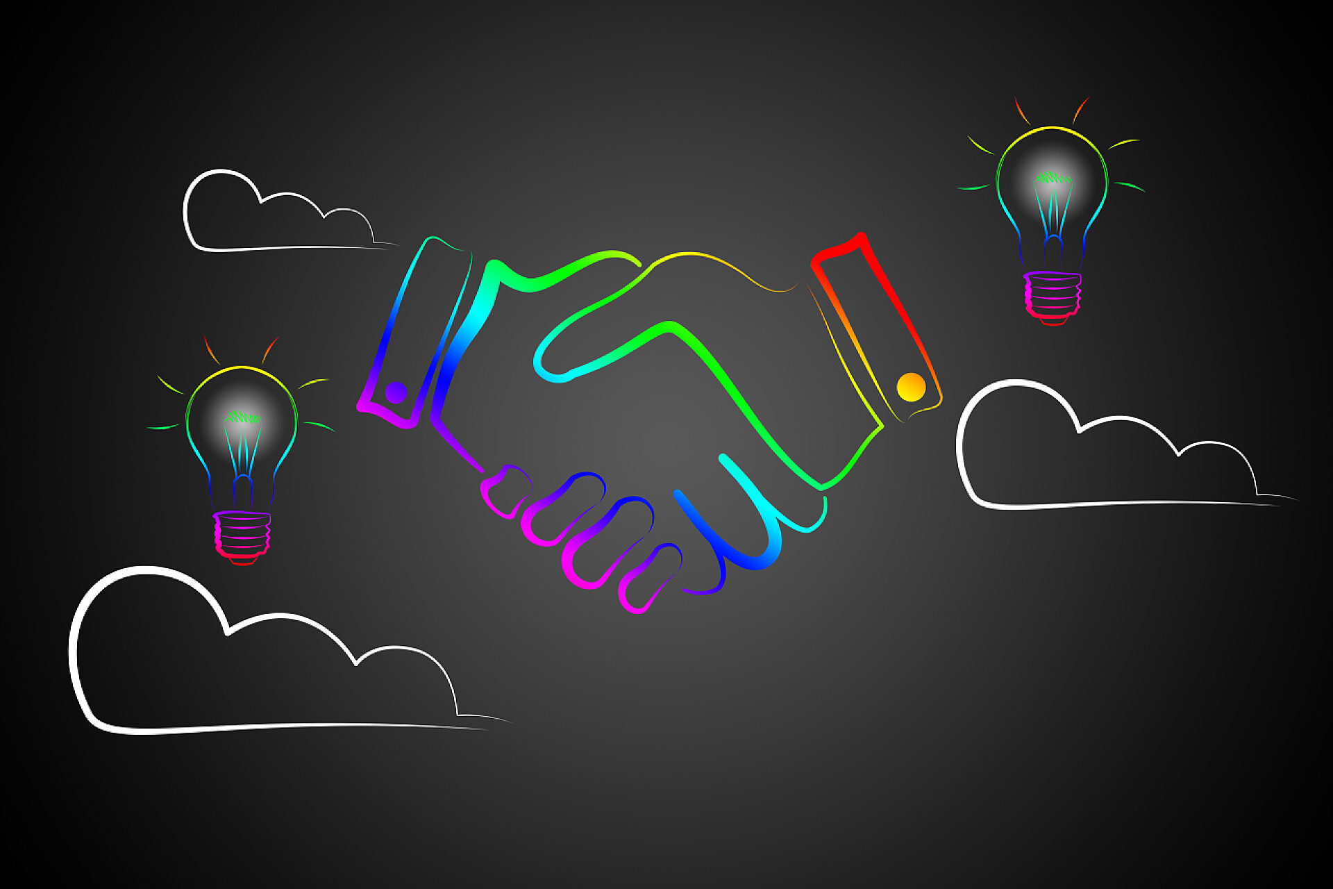 黑色背景下彩色线条握手图标插画握手图标插画