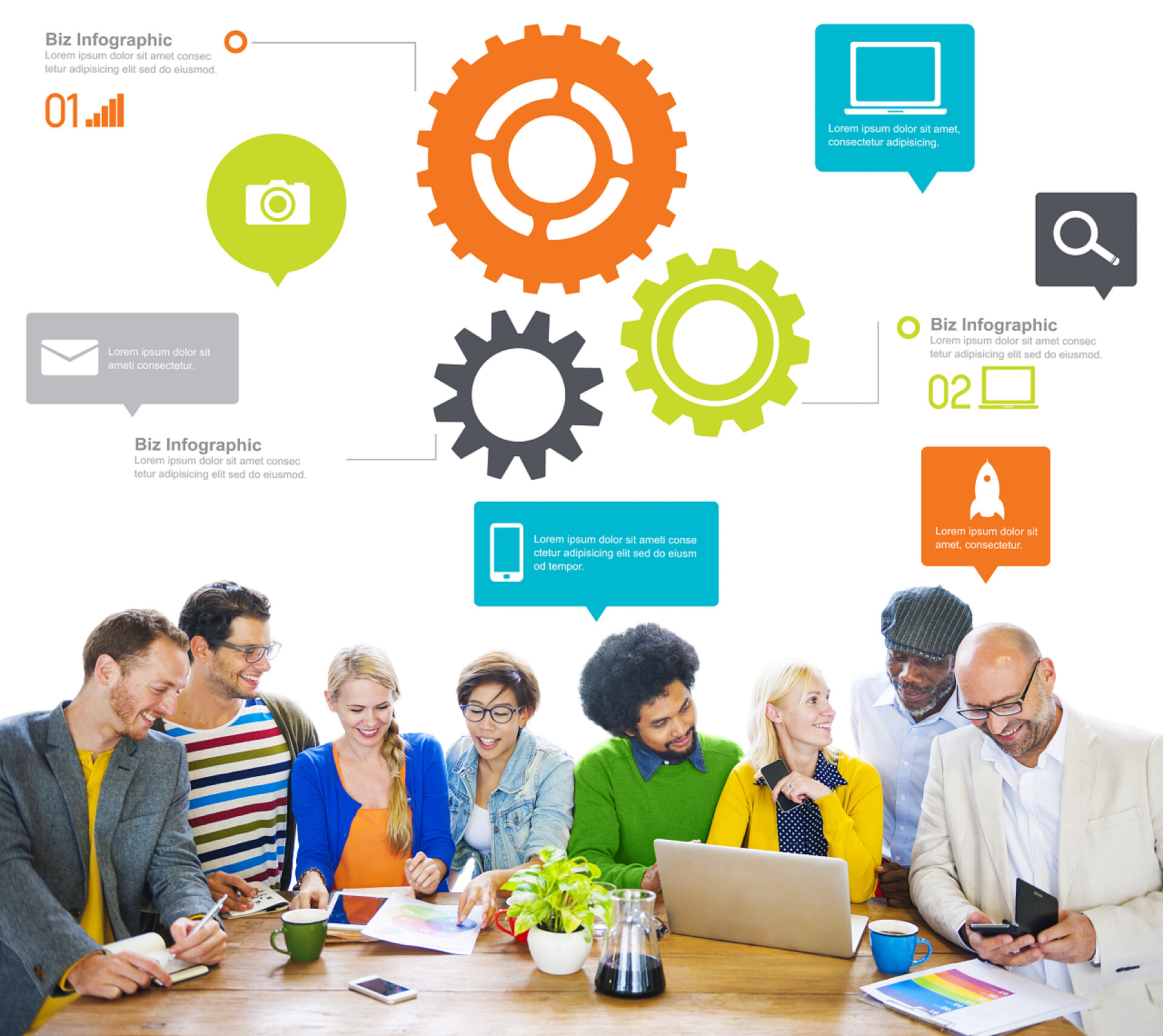 办公室里的业务团队团队精神 Cog 功能概念