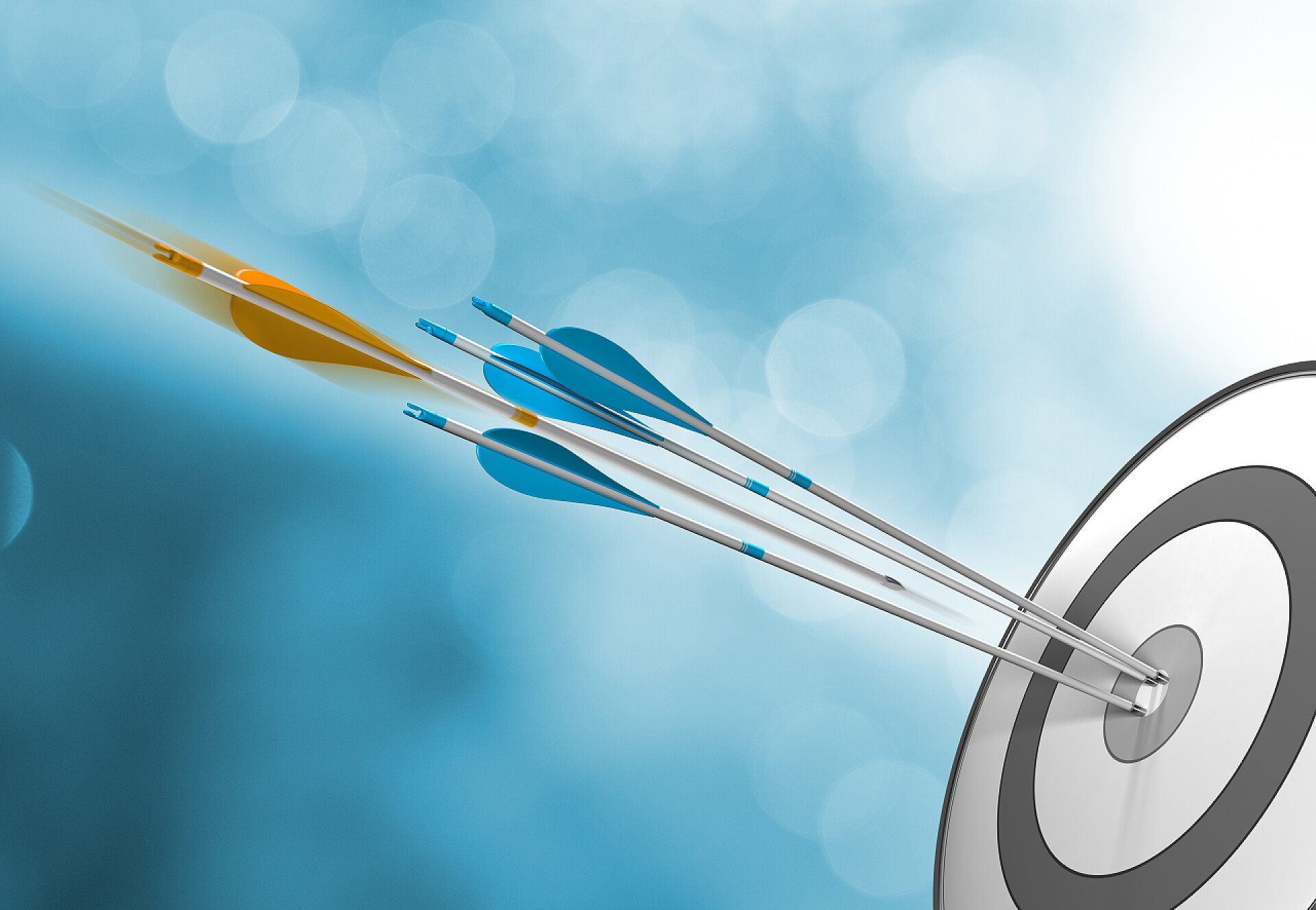 箭头击中目标中心成功的概念，击中目标