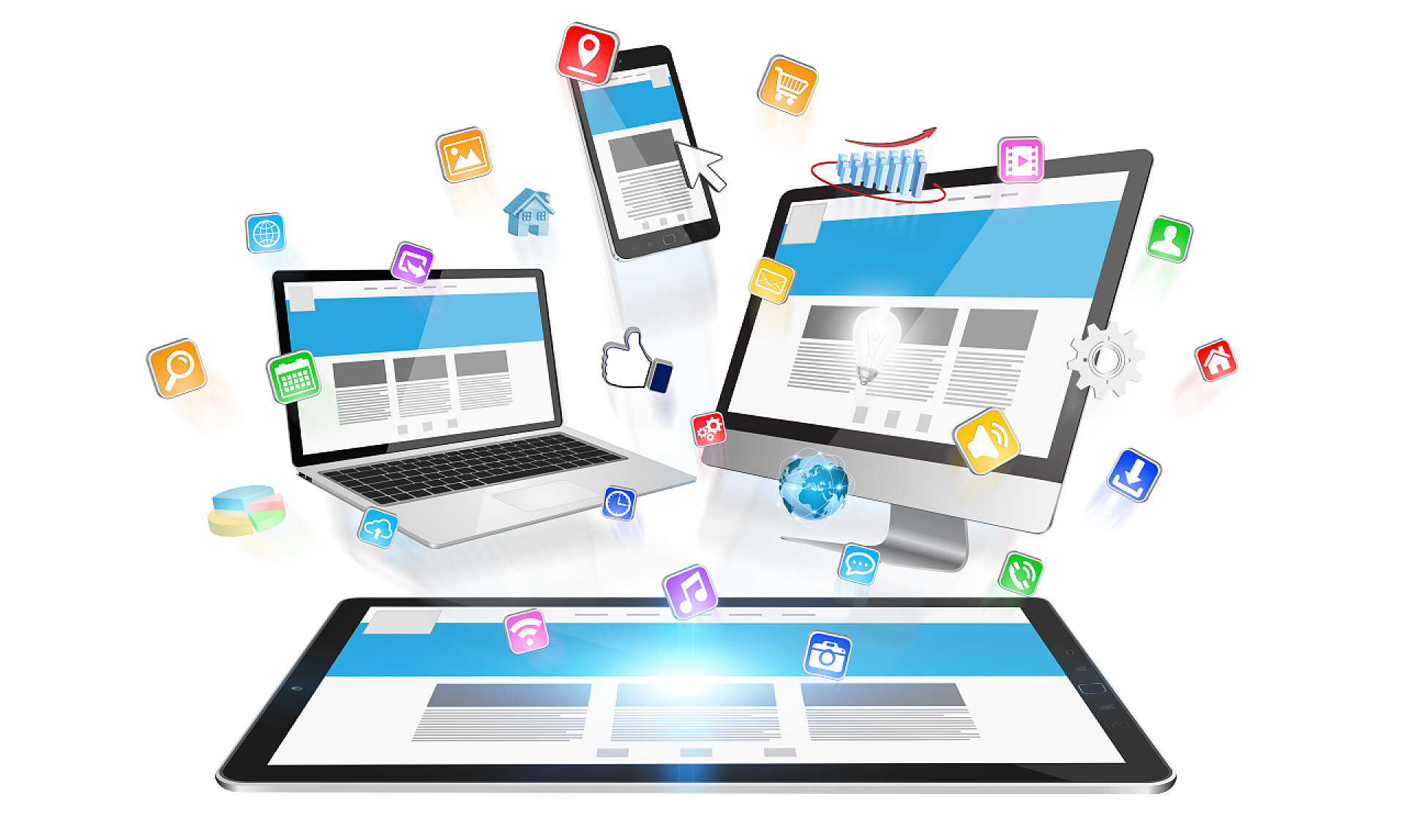 白色背景上的现代数字技术设备现代数字技术设备集合