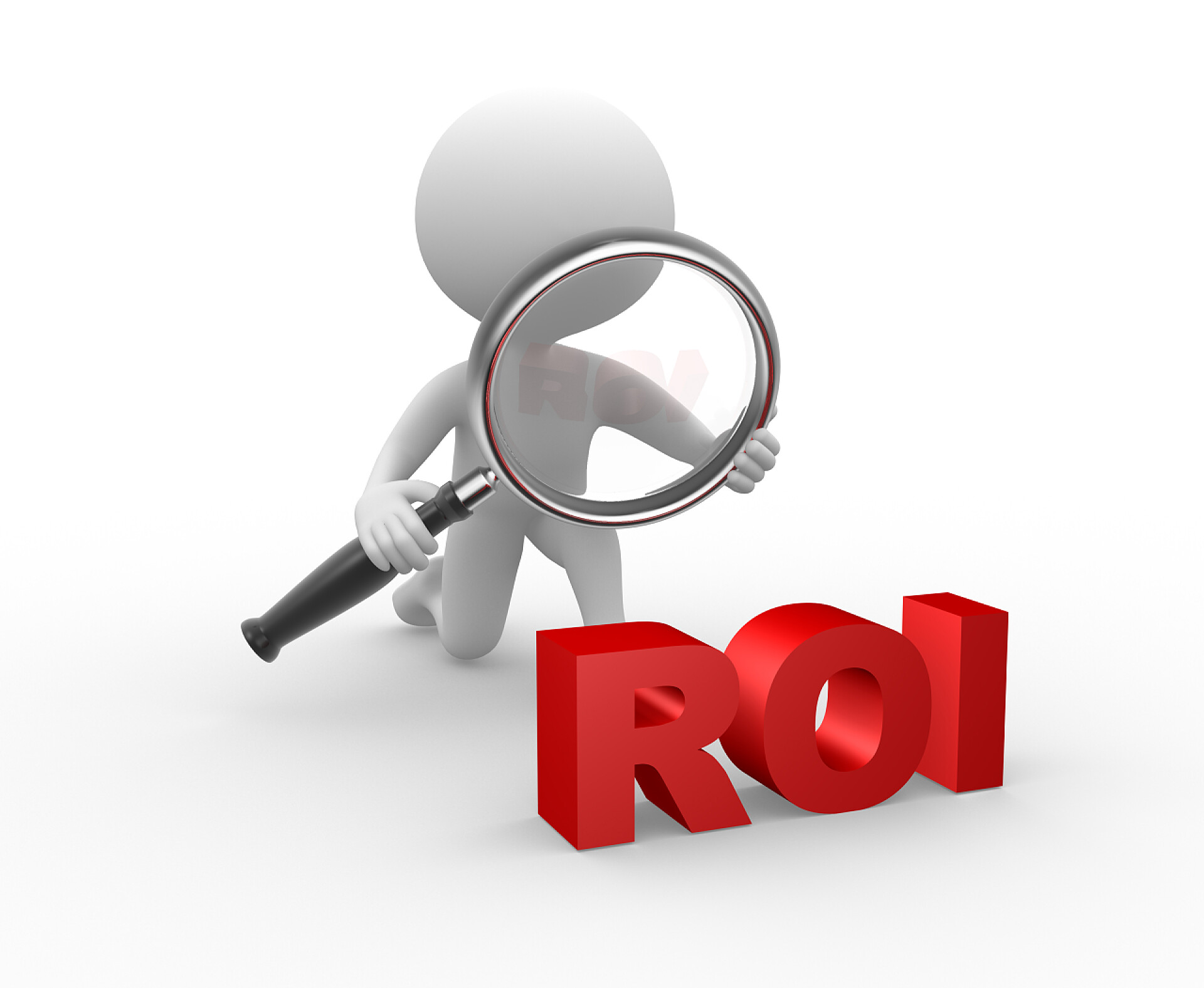 白色背景一个3D渲染人物拿着放大镜