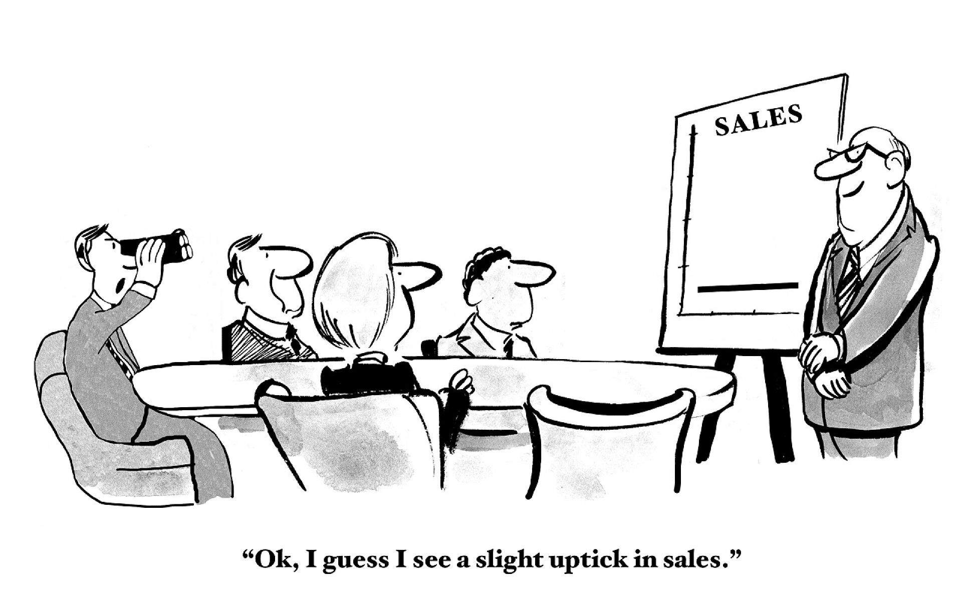 白色背景商人和同事在开会的漫画销售团队认为销售是圣诞节的基础