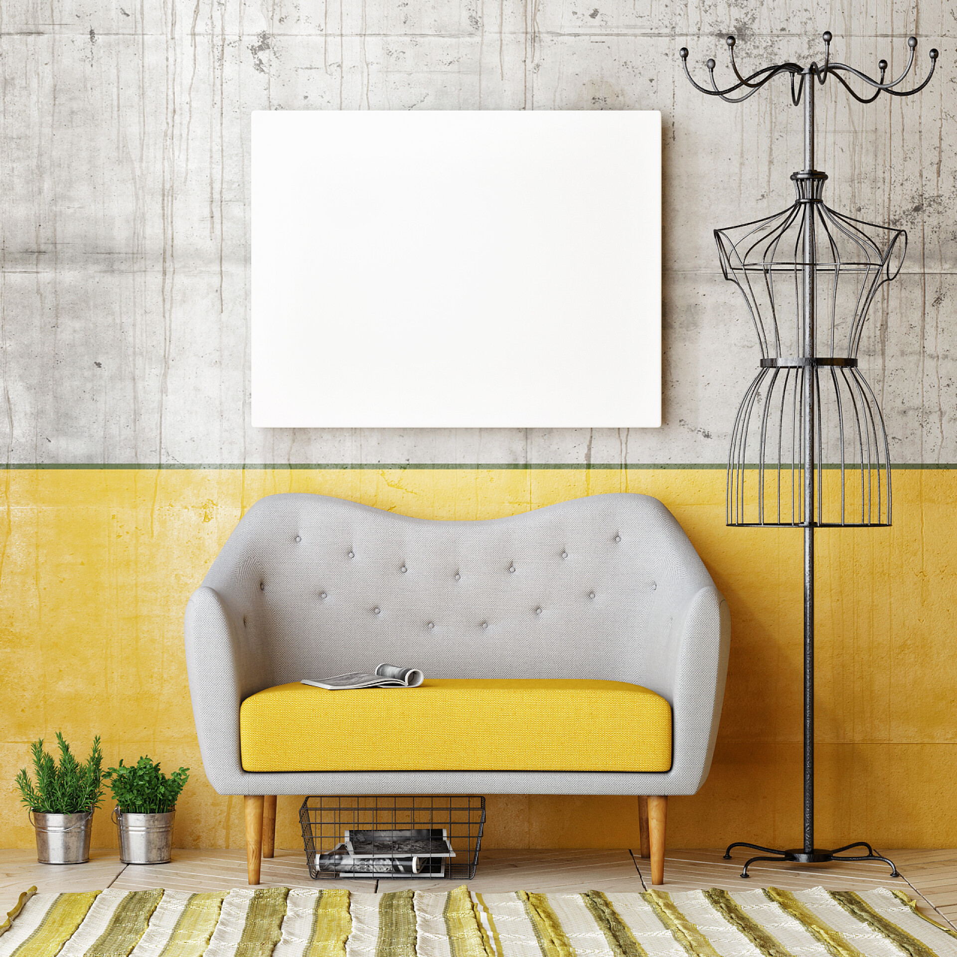 3D渲染的客厅效果图模拟了海报，时髦风格的 3d 渲染