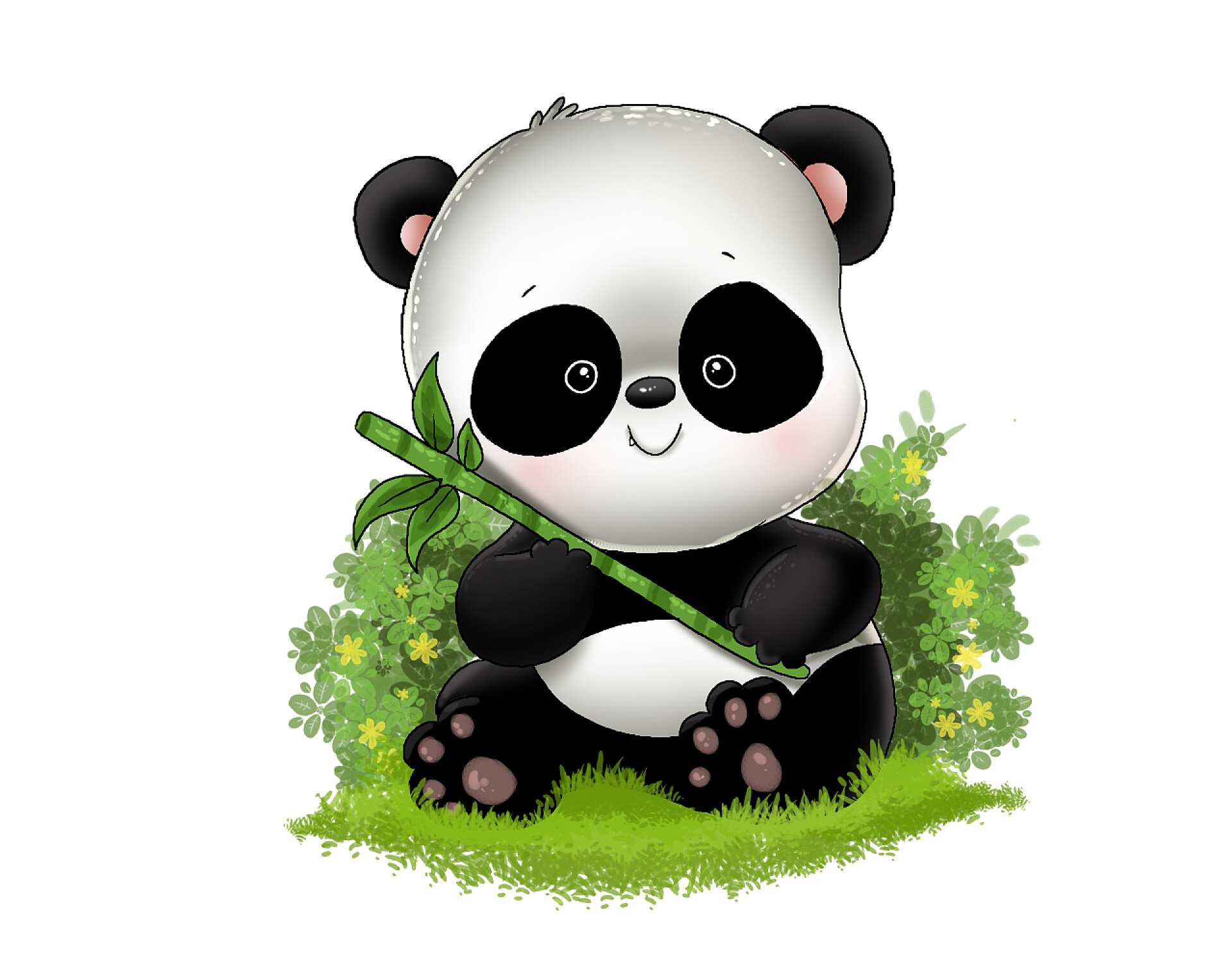 白色背景一只抱着竹子的大熊猫Illustration of cute panda