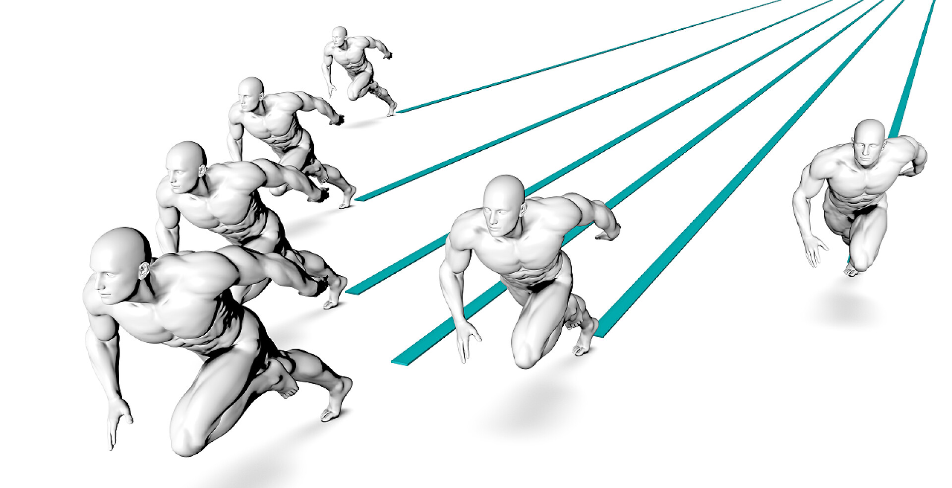 白色背景上虚拟人物正在赛跑很好的协调团队