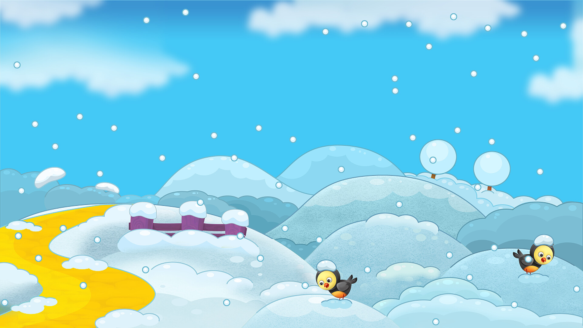 儿童快乐和彩色插图卡通冬季自然场景