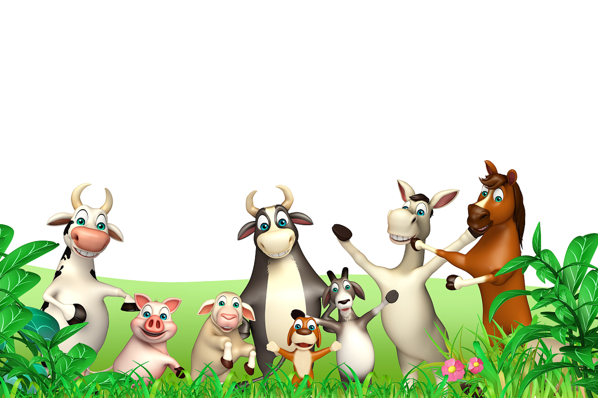 农场动物三维渲染的图群农场动物