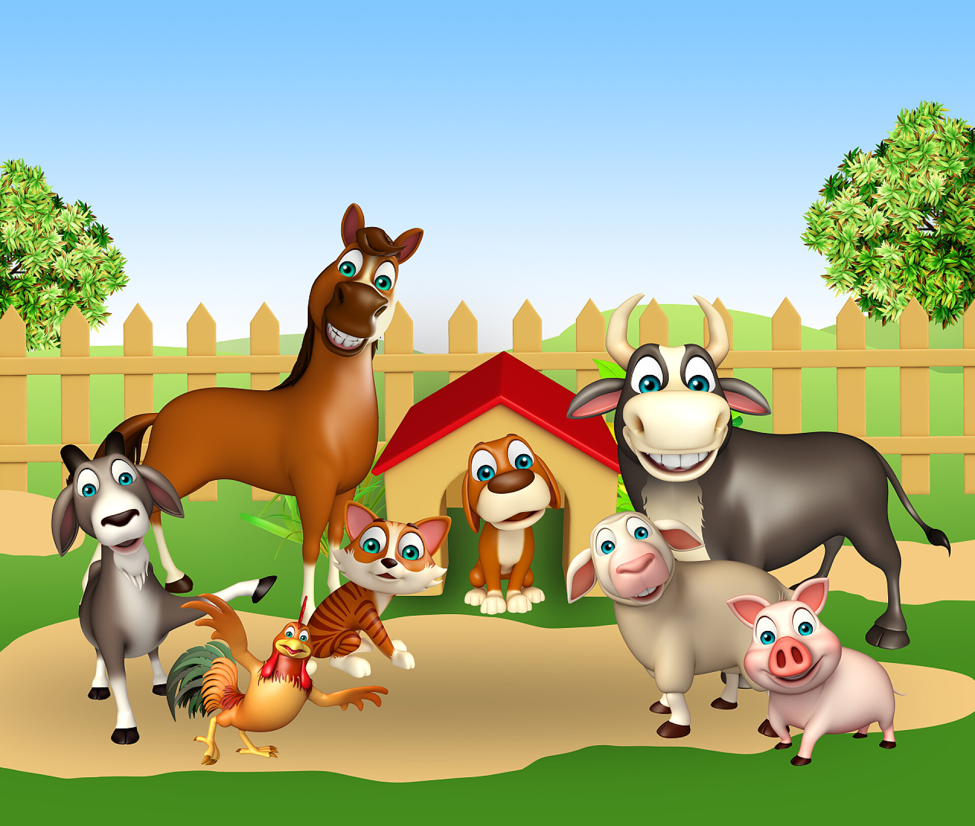 农场动物三维渲染图野生动物与动物园标志