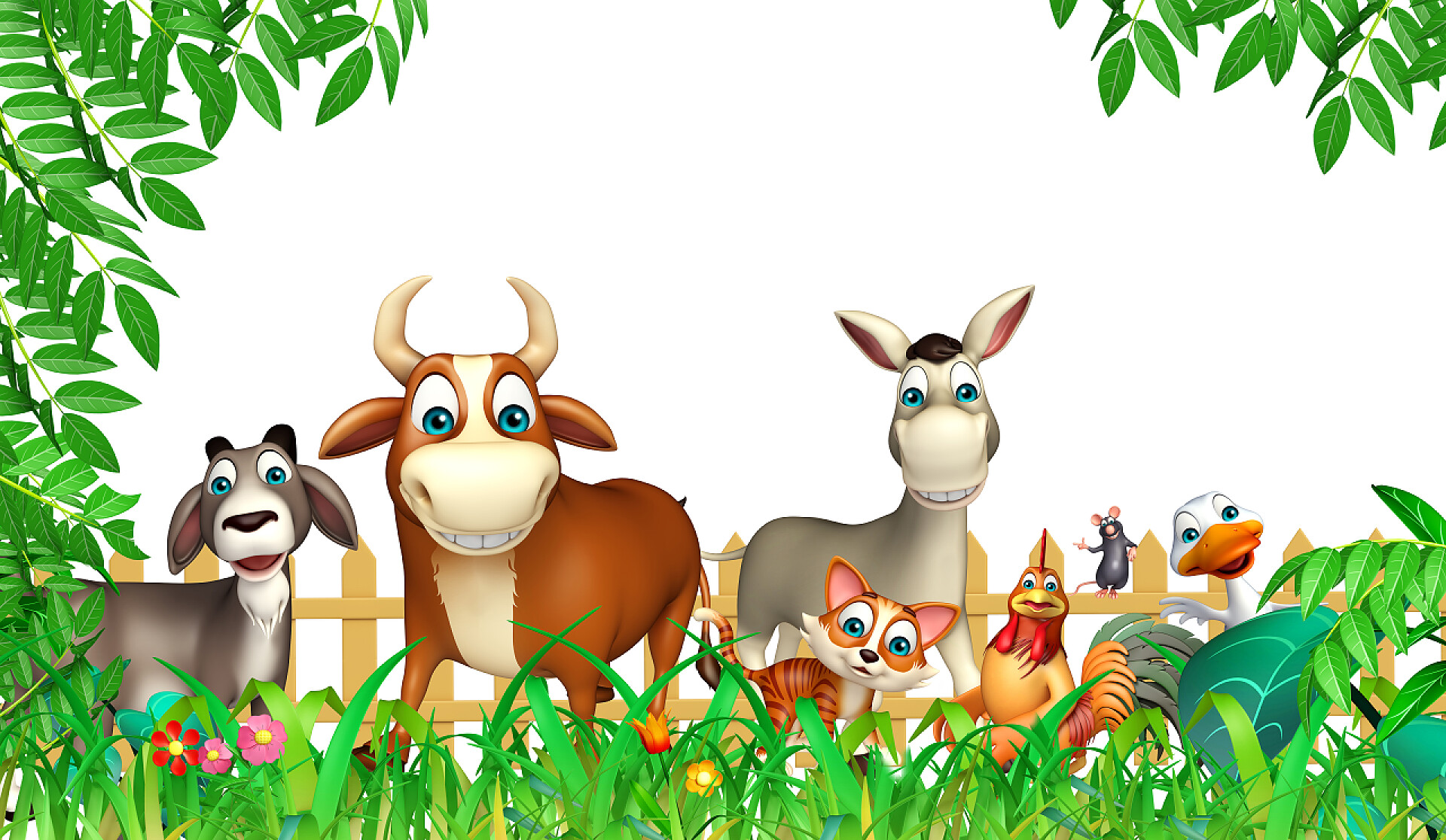 农场动物三维渲染的图群农场动物