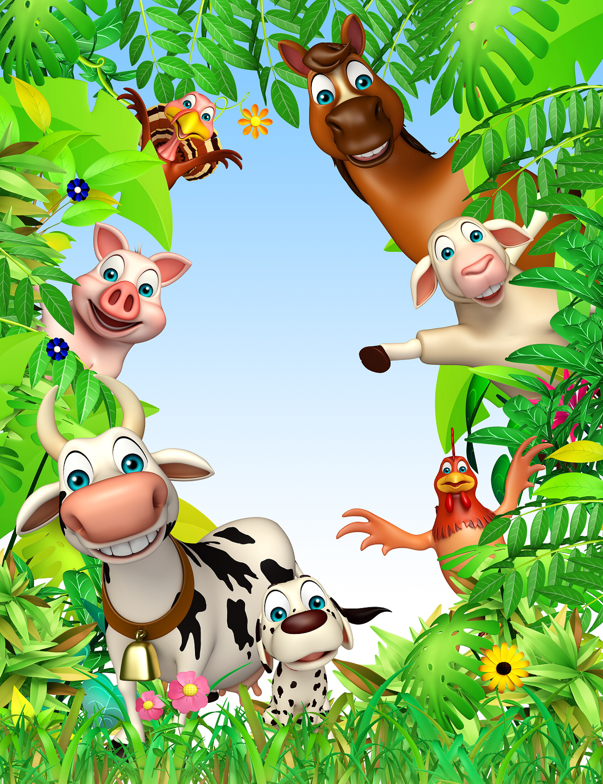 农场动物三维渲染图野生动物与动物园标志