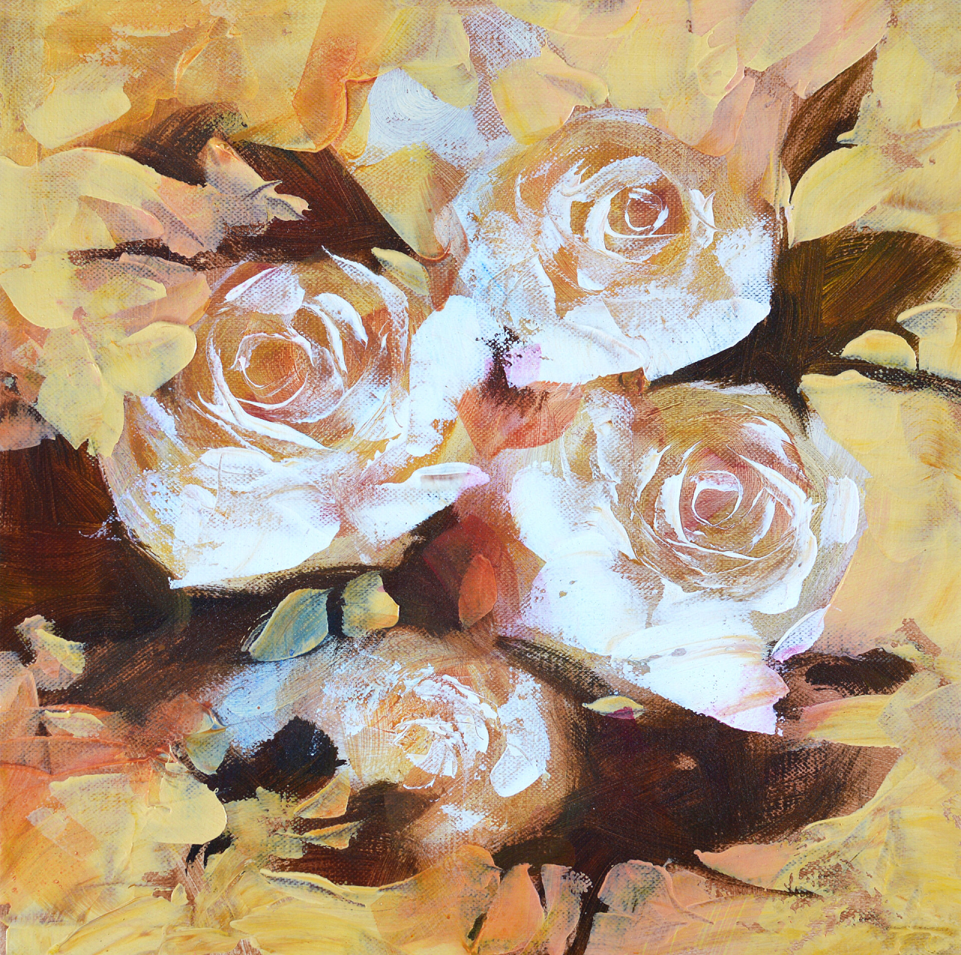 白玫瑰布面油画白玫瑰，手工绘画