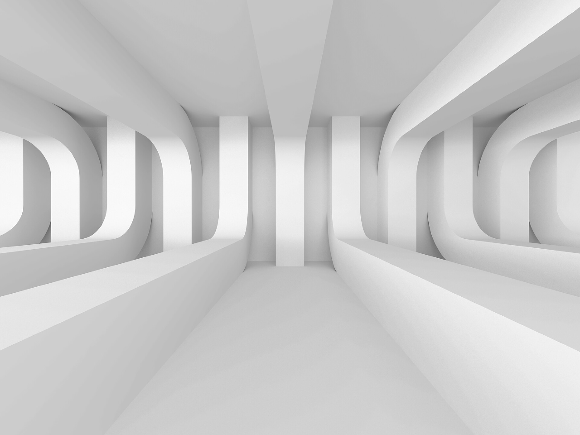 抽象的白色建筑未来派的背景3D渲染图摘要白色背景