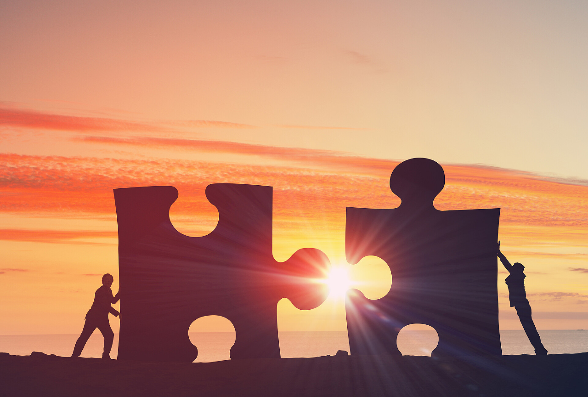 商界人士协作和成功概念的剪影成功的合作