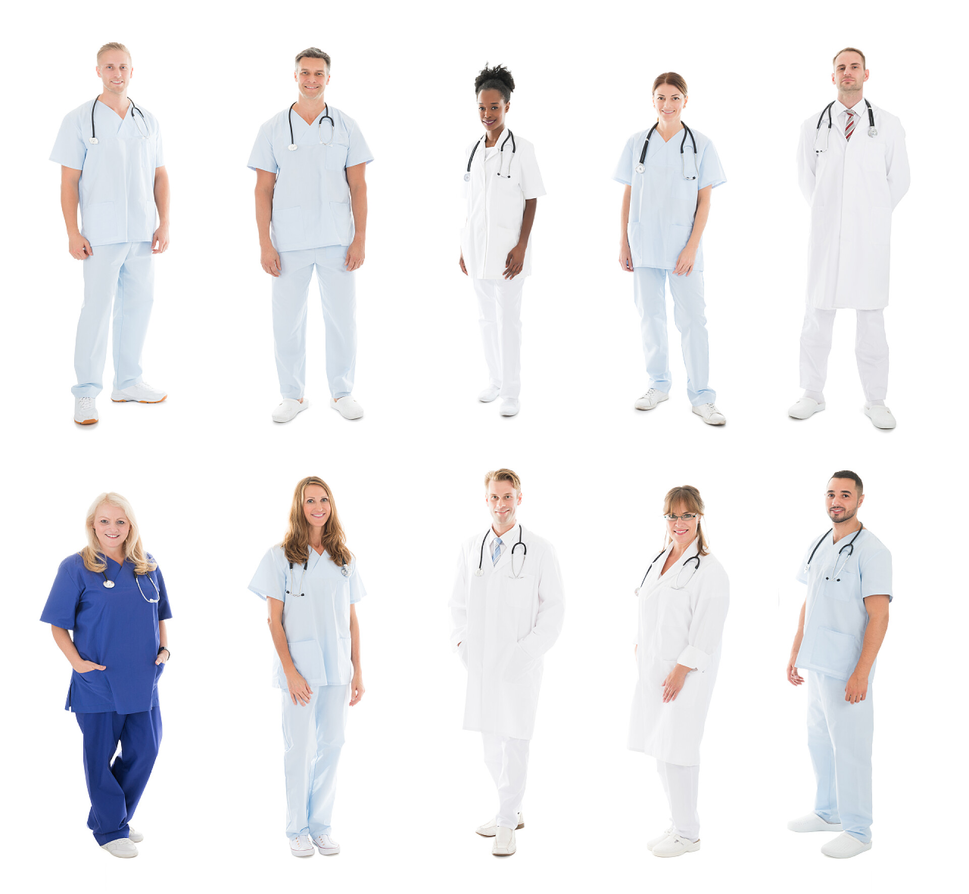 白色背景上的医生与医务工作者组的医生和医务工作者
