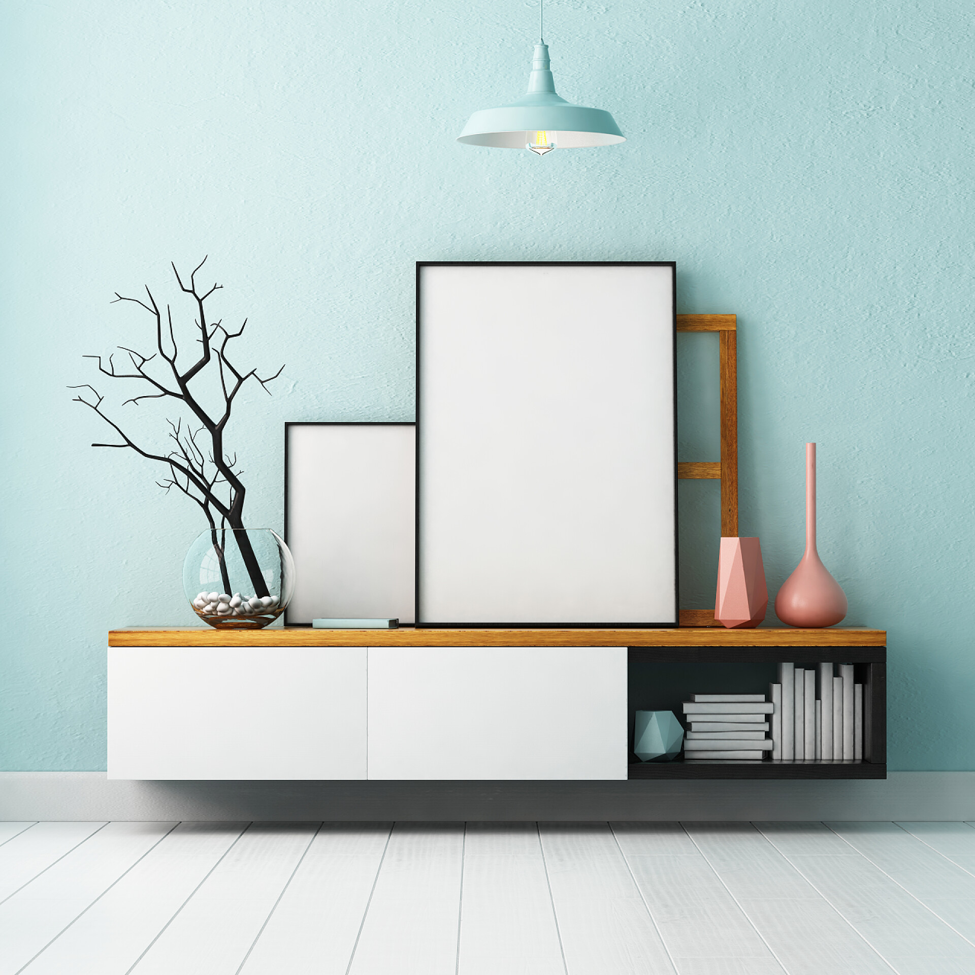 正面橱柜样机海报清新简约家居配图内政部。住在阁楼里