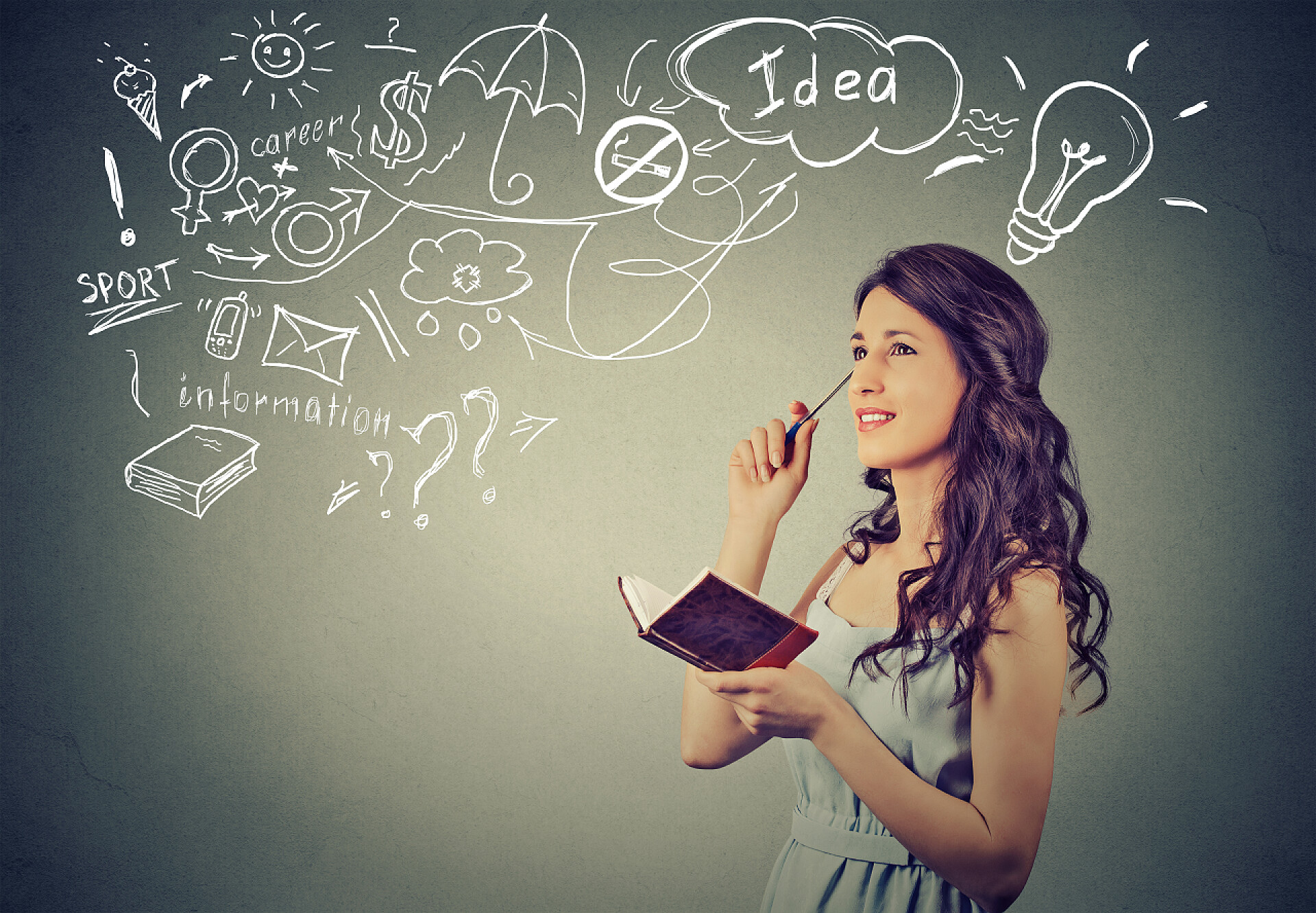 美丽的女孩正在苦恼的思考规划美丽的女孩思考规划