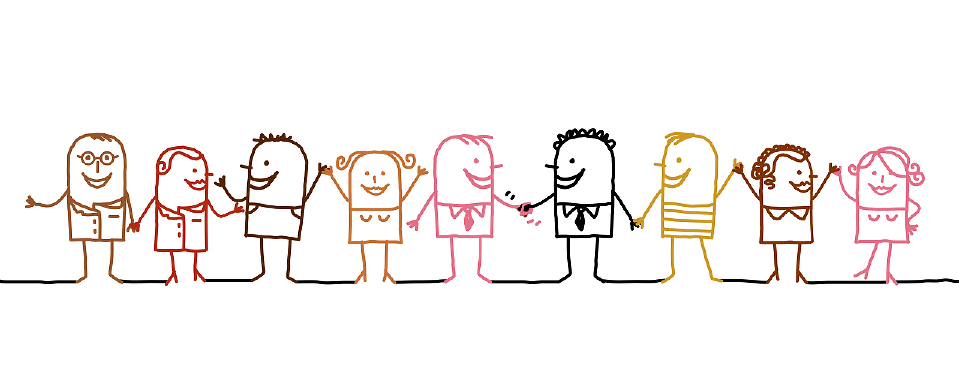 手绘手拉手的卡通人物